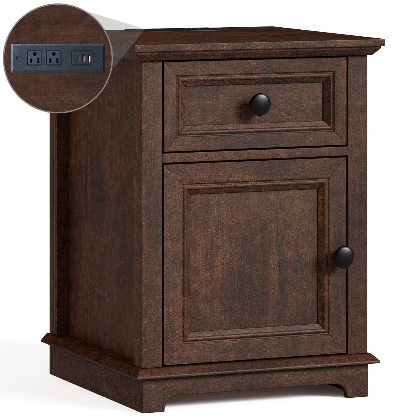 FAGAGA End Table with Fast USB C Charging Station, 24" Tall Sofa Side Table with Magnetic Door and Adjustable Storage Shelf, Wooden Square Storage Cabinet for Living Room, Bedroom, Office