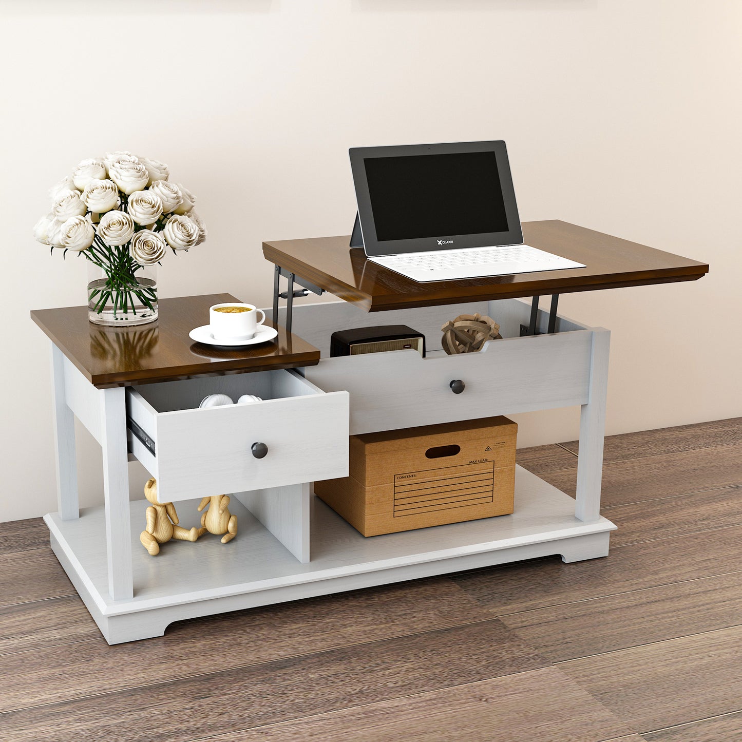 FAGAGA Lift Top Coffee Table with Storage, Living Room Coffee Table, Retro Coffee Table with Hidden Compartment, Center Table for Office Use, Reception for Living Room