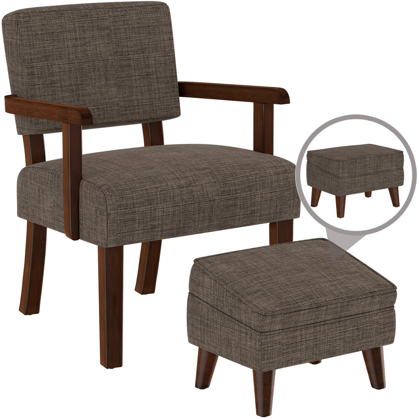 FAGAGA Accent Chairs with Storage Ottoman, Upholstered Oversized Chair with Adjustable Footrest Set, Sofa Armchair with Footstool for Living Room, Bedroom, Reading Room