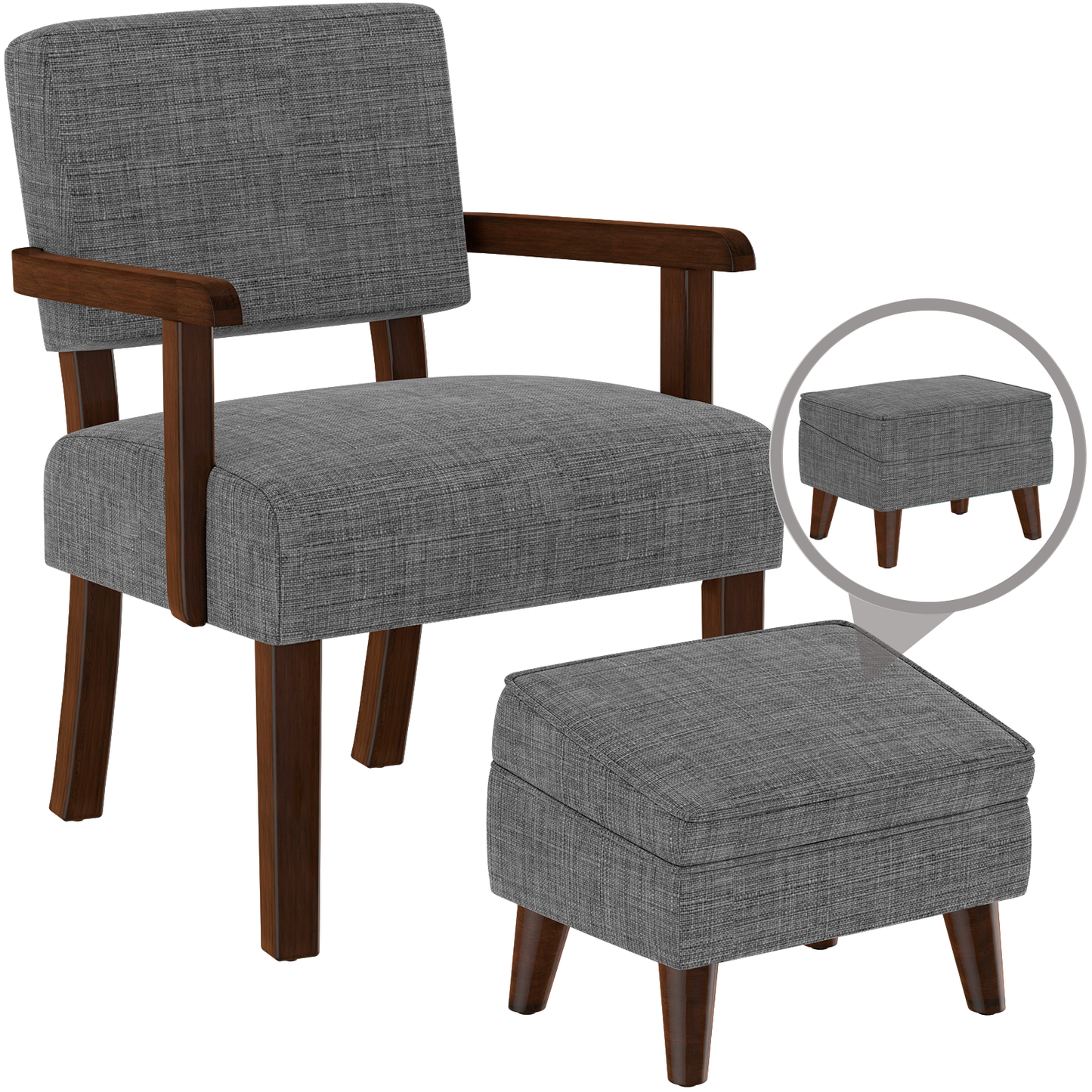 FAGAGA Accent Chairs with Storage Ottoman, Upholstered Oversized Chair with Adjustable Footrest Set, Sofa Armchair with Footstool for Living Room, Bedroom, Reading Room