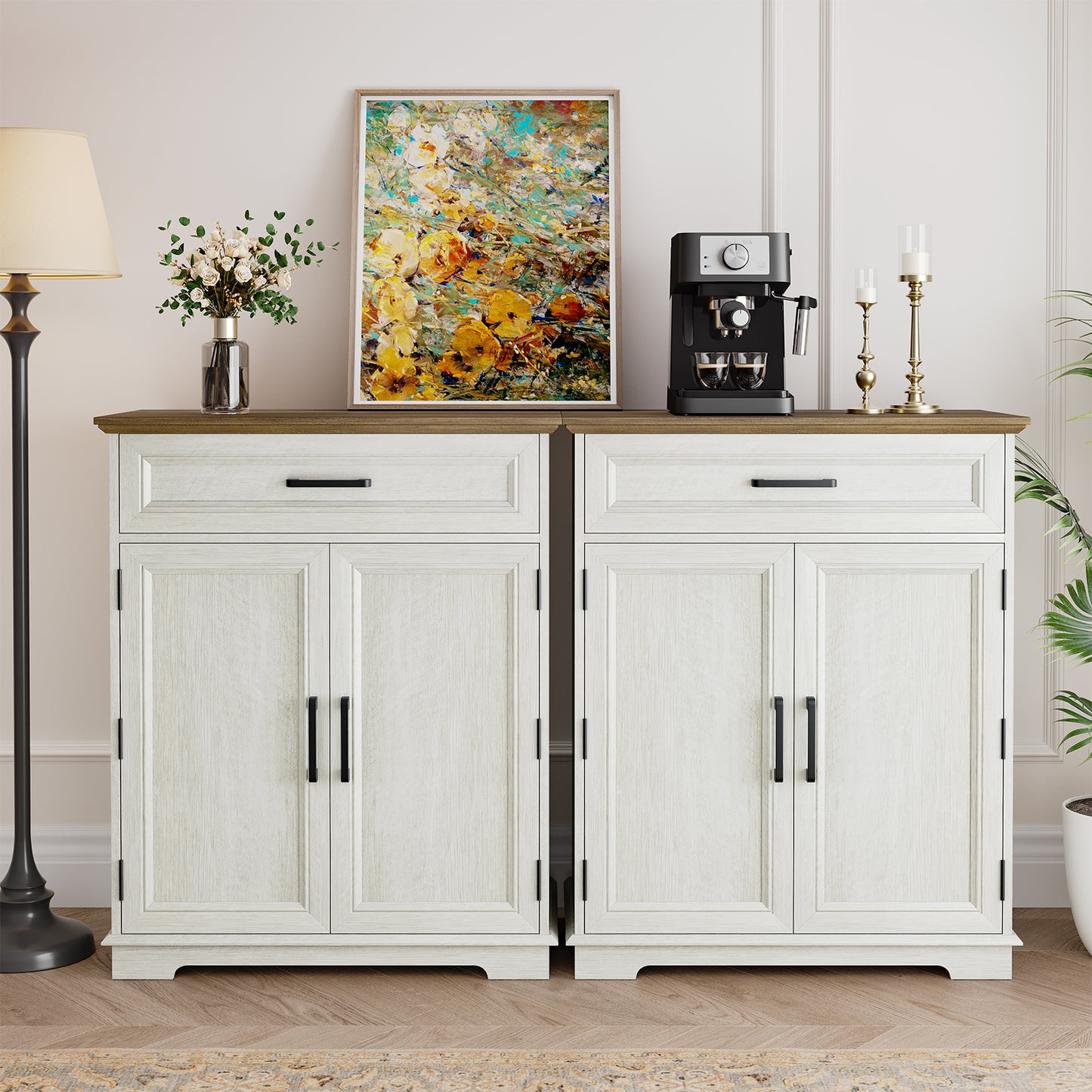 FAGAGA Modern Coffee Bar Cabinet, 30" Kitchen Buffet Cabinet with Storage, Farmhouse Wood Sideboard with Drawer for Kitchen, Dining Room, Reception Room