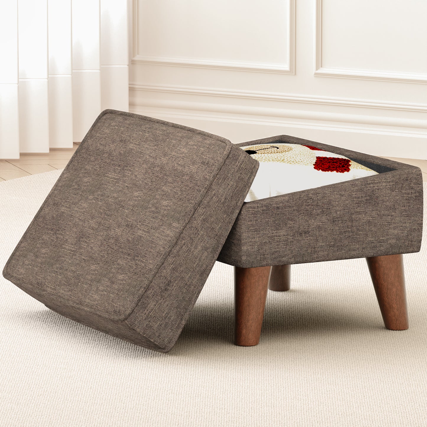 FAGAGA Upholstered Storage Ottoman, Removable Lid Linen Footrest for Bedroom,Office,Living Room, Bench with Hidden Space for Blankets,Books,Toys