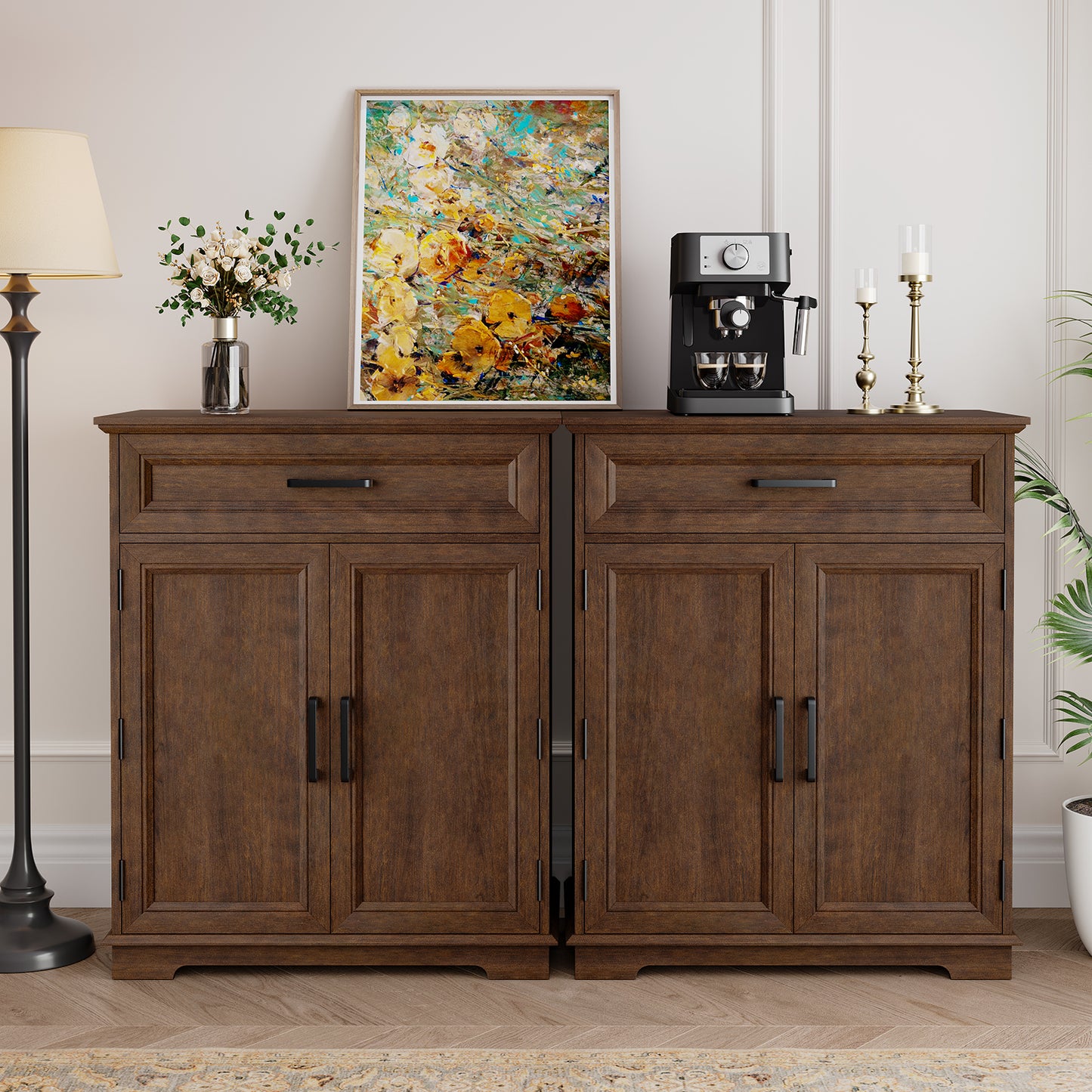 FAGAGA Modern Coffee Bar Cabinet, 30" Kitchen Buffet Cabinet with Storage, Farmhouse Wood Sideboard with Drawer for Kitchen, Dining Room, Reception Room