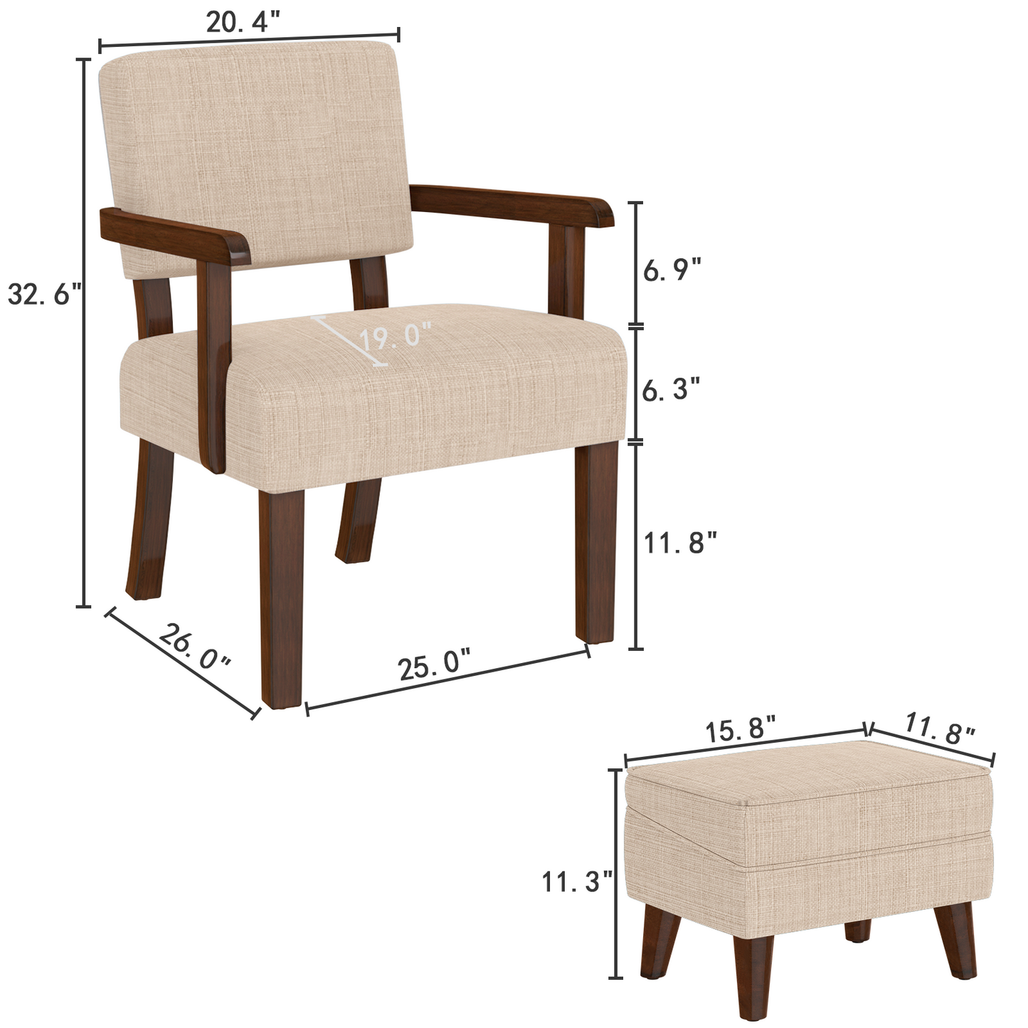 FAGAGA Accent Chairs with Storage Ottoman, Upholstered Oversized Chair with Adjustable Footrest Set, Sofa Armchair with Footstool for Living Room, Bedroom, Reading Room