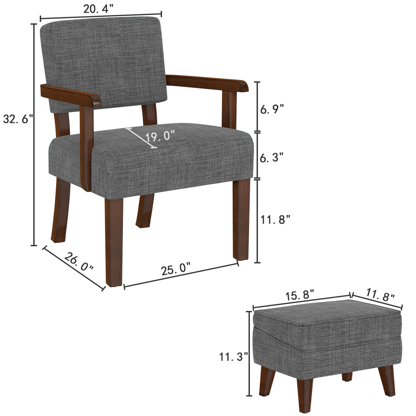FAGAGA Accent Chairs with Storage Ottoman, Upholstered Oversized Chair with Adjustable Footrest Set, Sofa Armchair with Footstool for Living Room, Bedroom, Reading Room