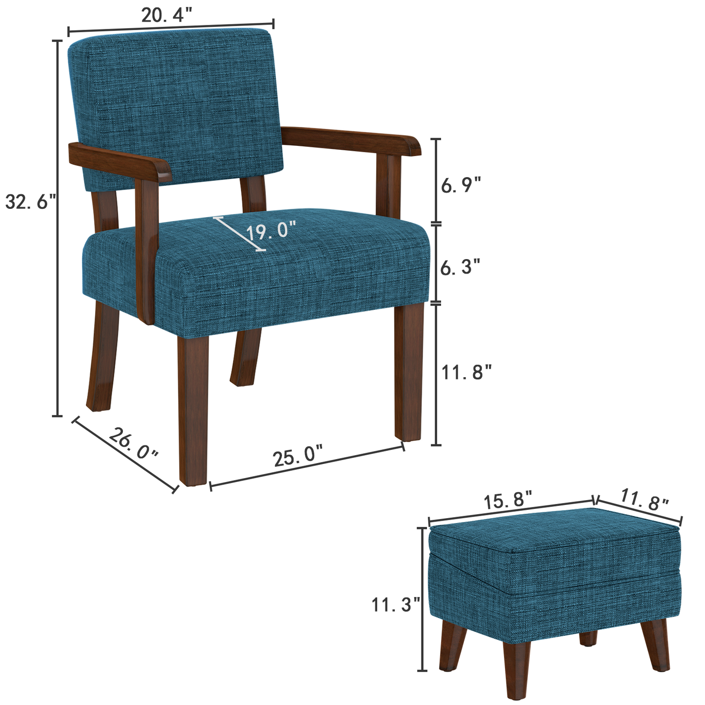 FAGAGA Accent Chairs with Storage Ottoman, Upholstered Oversized Chair with Adjustable Footrest Set, Sofa Armchair with Footstool for Living Room, Bedroom, Reading Room