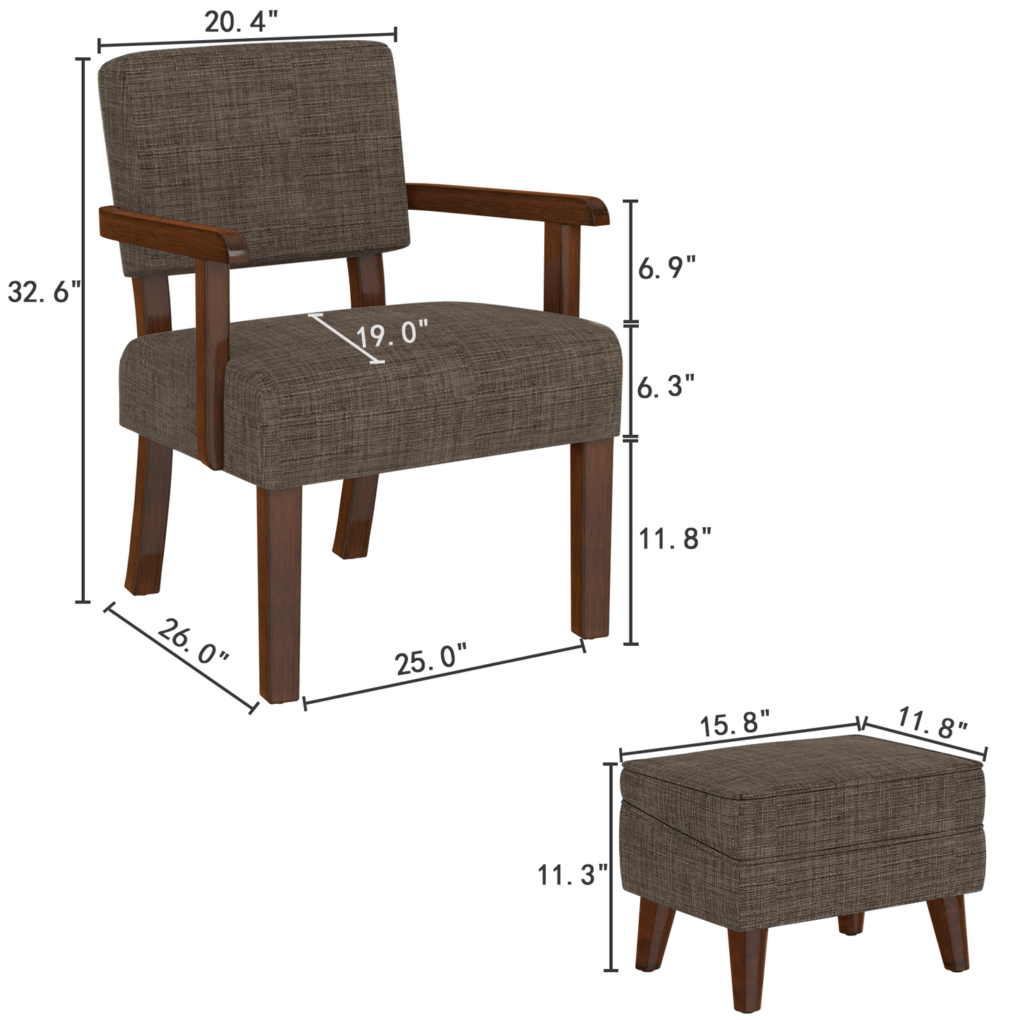 FAGAGA Accent Chairs with Storage Ottoman, Upholstered Oversized Chair with Adjustable Footrest Set, Sofa Armchair with Footstool for Living Room, Bedroom, Reading Room