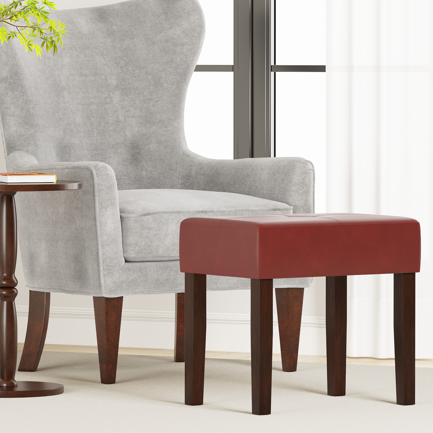 FAGAGA PU Leather Bench with Wood Legs Makeup Chair for Vanity, Modern Accent Ottoman Footstool for Makeup Room, Living Room, Bedroom, Entryway
