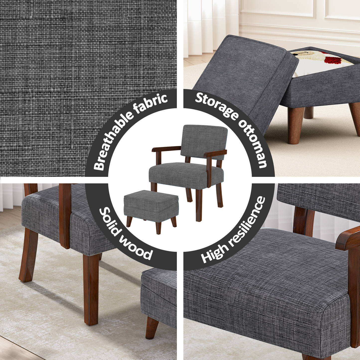 FAGAGA Accent Chairs with Storage Ottoman, Upholstered Oversized Chair with Adjustable Footrest Set, Sofa Armchair with Footstool for Living Room, Bedroom, Reading Room
