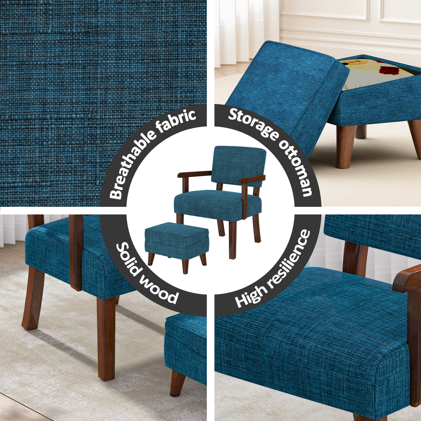 FAGAGA Accent Chairs with Storage Ottoman, Upholstered Oversized Chair with Adjustable Footrest Set, Sofa Armchair with Footstool for Living Room, Bedroom, Reading Room