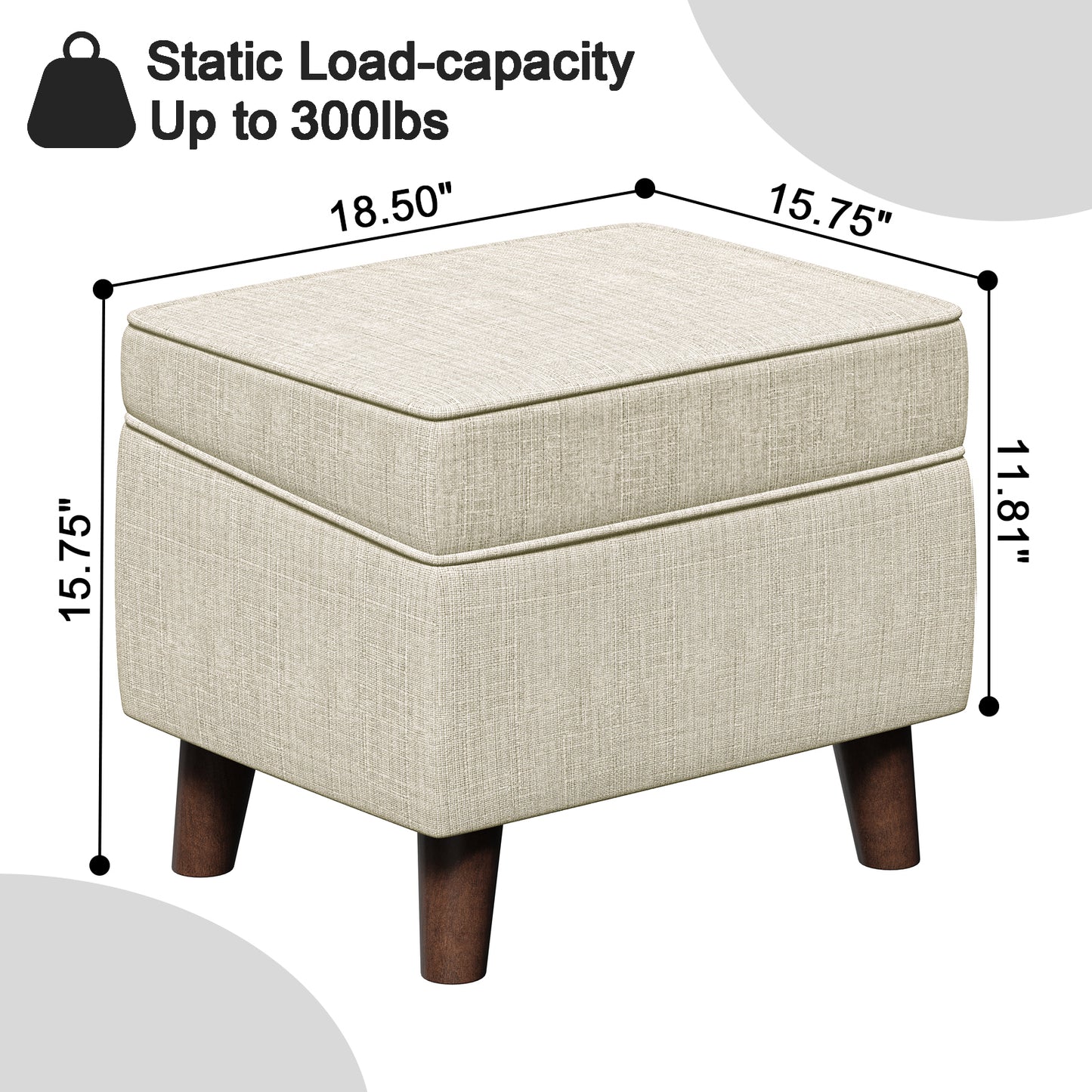FAGAGA Upholstered Storage Ottoman, Removable Lid Linen Footrest for Bedroom,Office,Living Room, Bench with Hidden Space for Blankets,Books,Toys