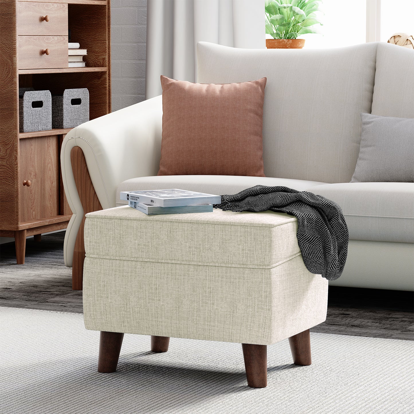 FAGAGA Upholstered Storage Ottoman, Removable Lid Linen Footrest for Bedroom,Office,Living Room, Bench with Hidden Space for Blankets,Books,Toys