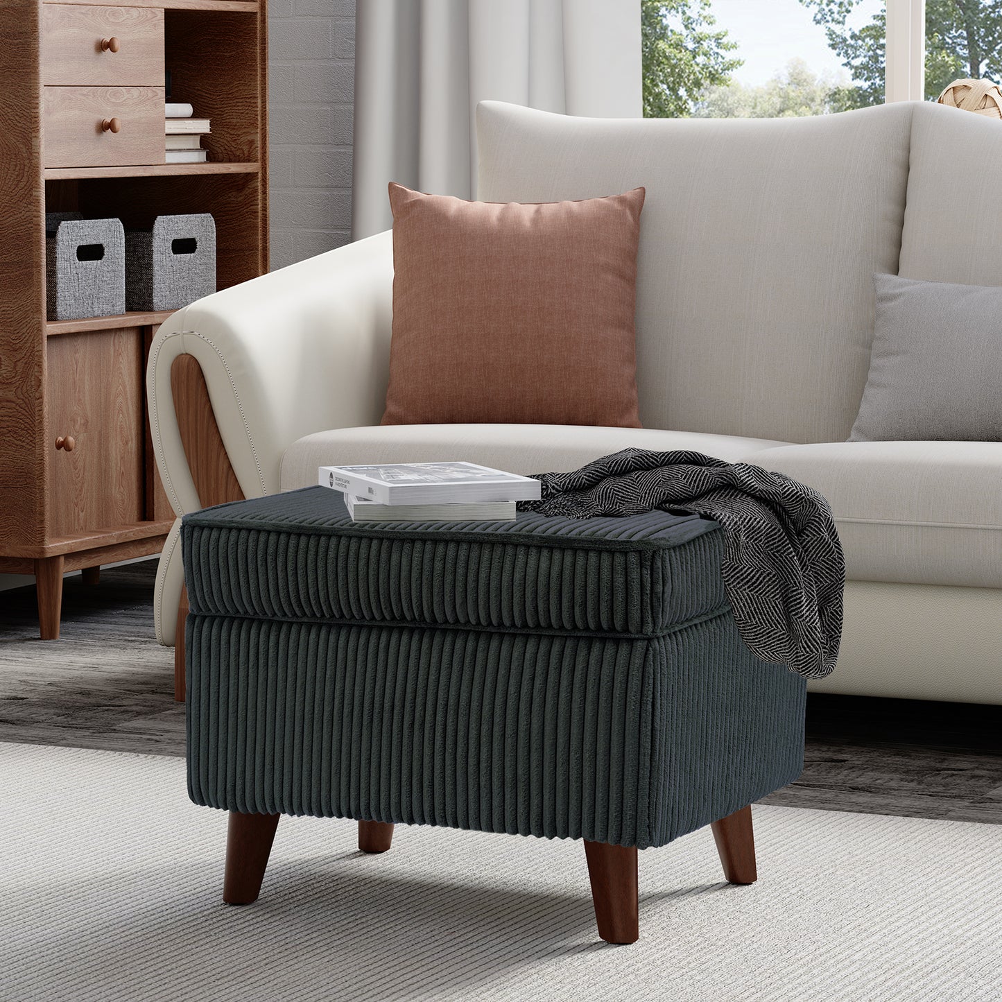 FAGAGA Large Storage Ottoman, Adjustable Foot Stool for Living Room, Step Stool Ottoman with Storage, Upholstered Corduroy Foot Rest for Bedroom, Dorm