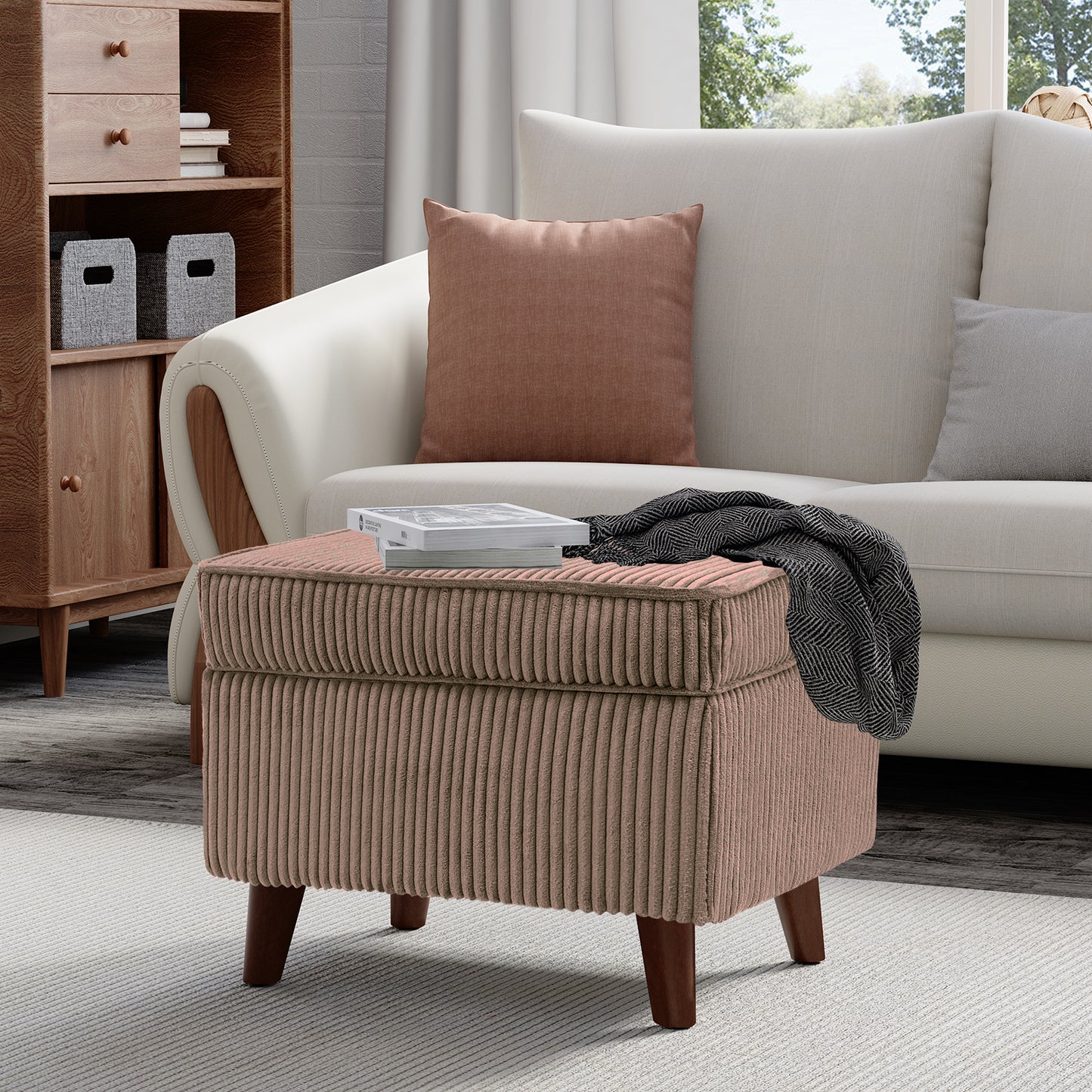 FAGAGA Large Storage Ottoman, Adjustable Foot Stool for Living Room, Step Stool Ottoman with Storage, Upholstered Corduroy Foot Rest for Bedroom, Dorm