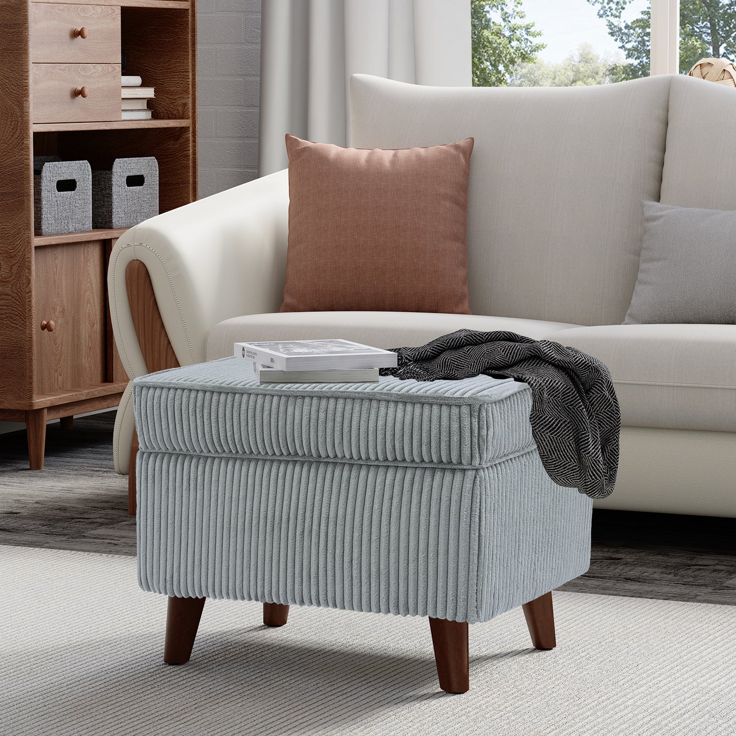 FAGAGA Large Storage Ottoman, Adjustable Foot Stool for Living Room, Step Stool Ottoman with Storage, Upholstered Corduroy Foot Rest for Bedroom, Dorm