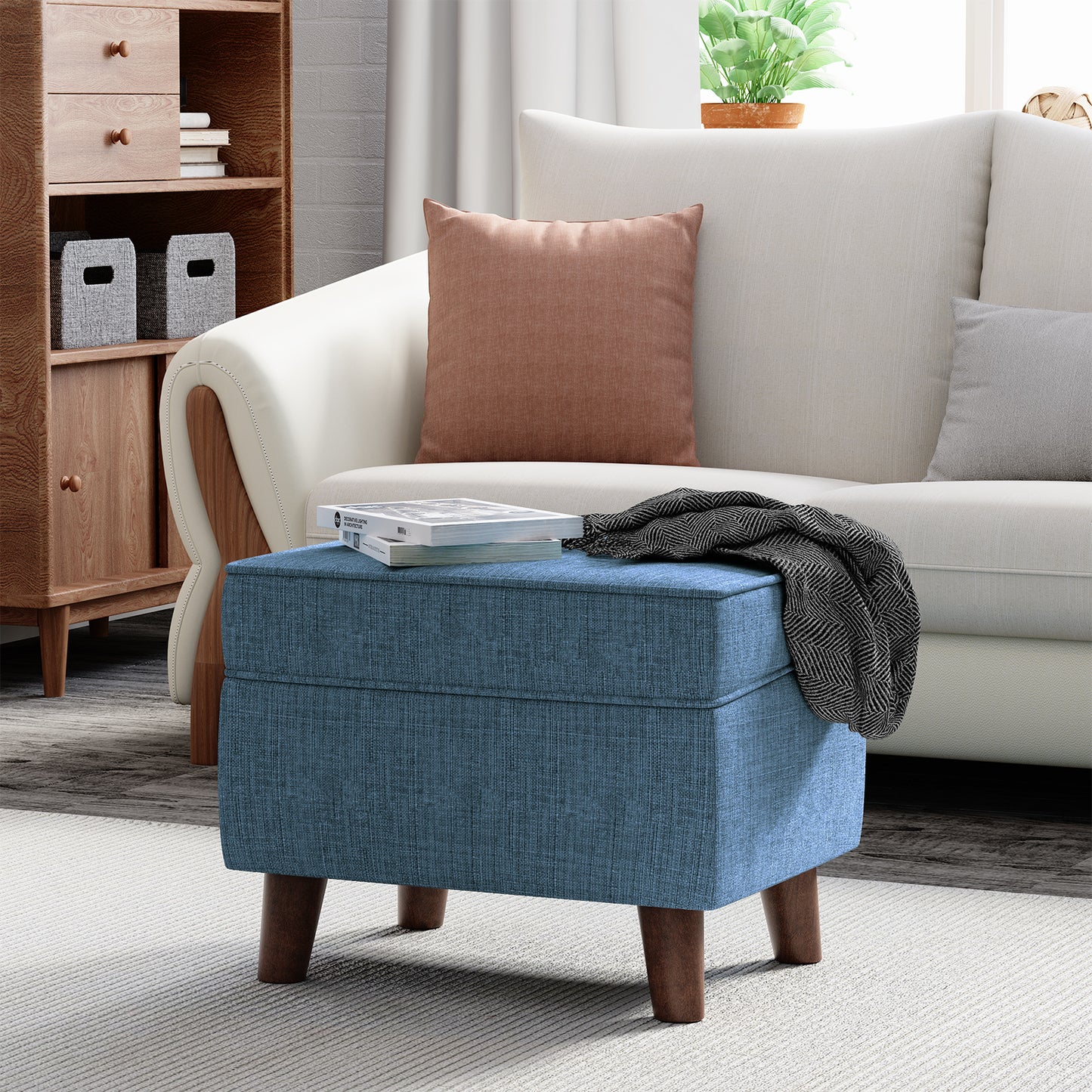 FAGAGA Upholstered Storage Ottoman, Removable Lid Linen Footrest for Bedroom,Office,Living Room, Bench with Hidden Space for Blankets,Books,Toys