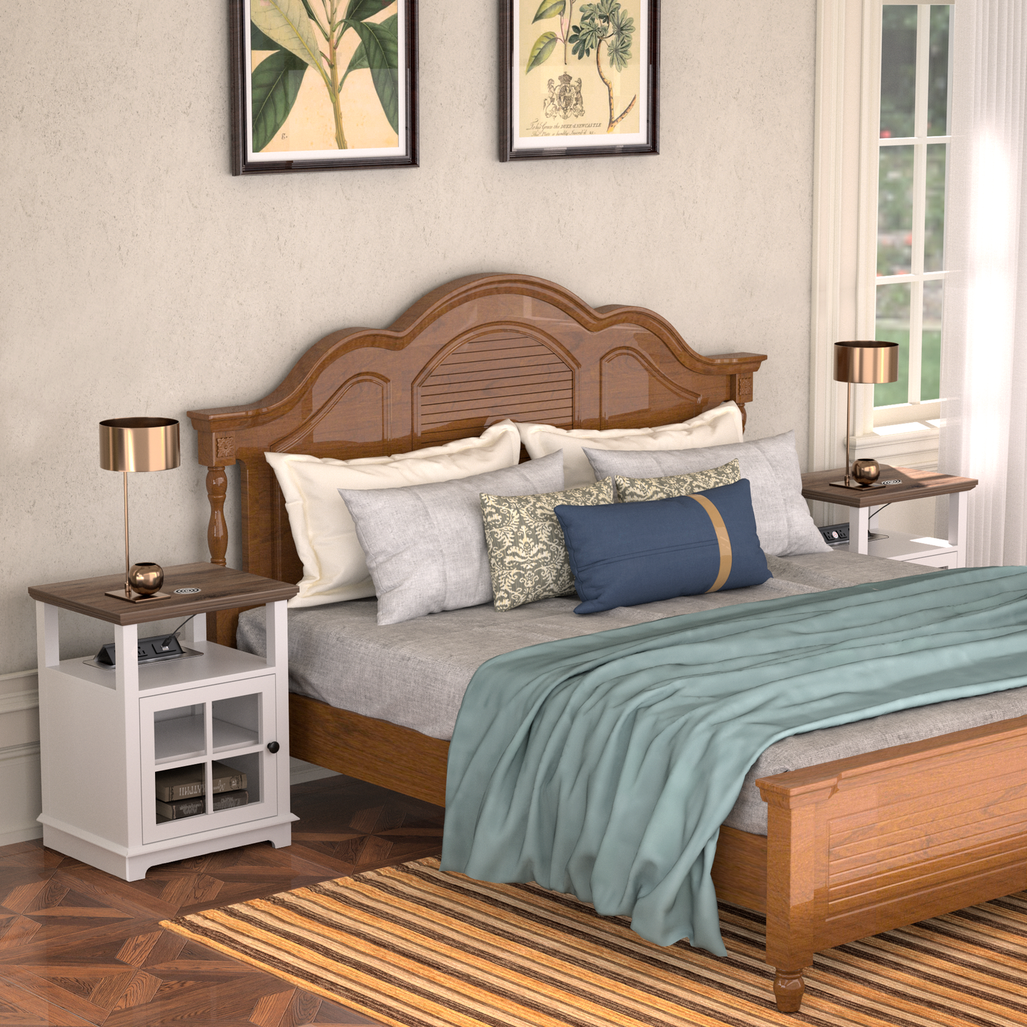 FAGAGA End Table with Wireless Charging Station, Nightstand with Storage, Espresso 22" Retro Side Table with Adjustable Shelf for Bedroom,Living Room
