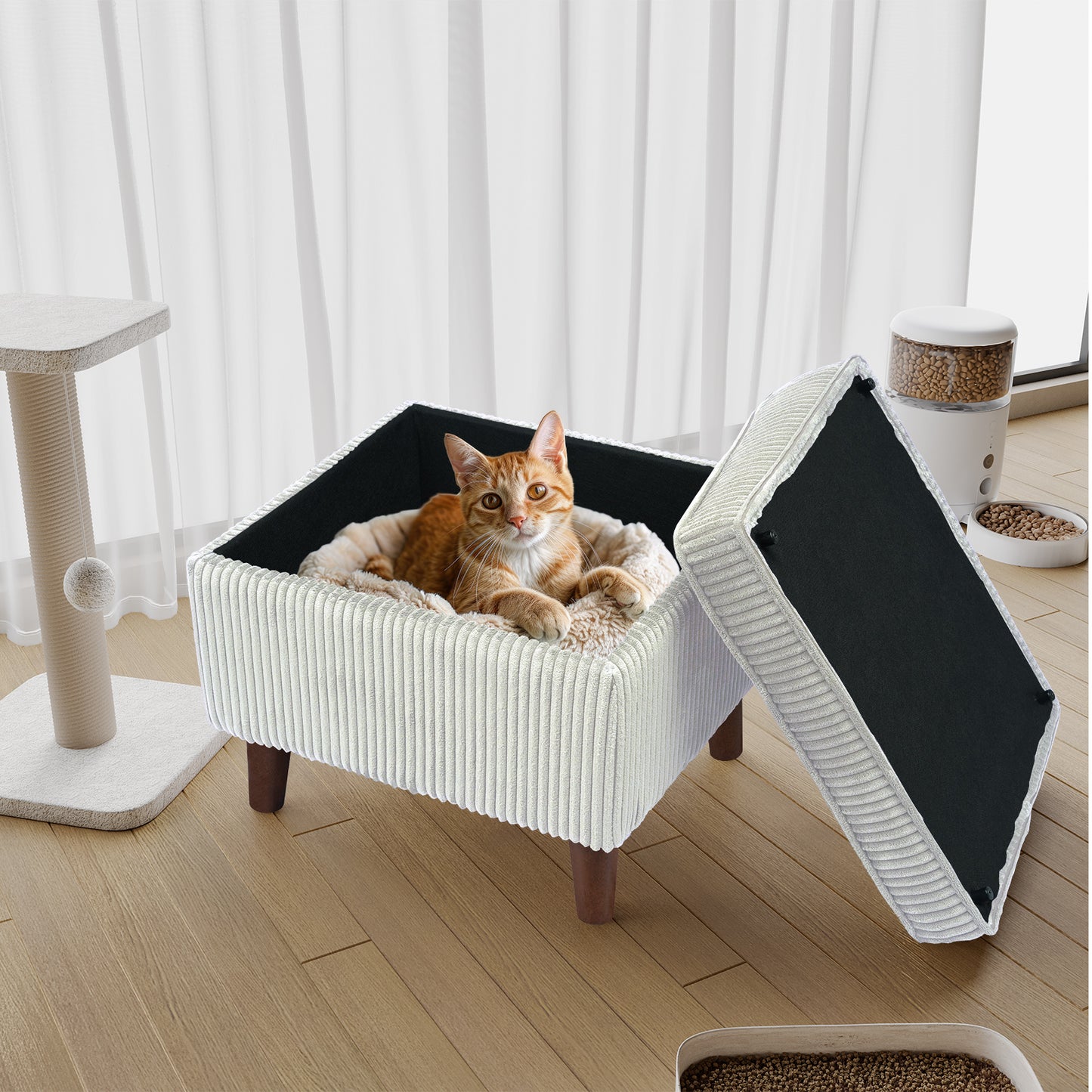 FAGAGA Large Storage Ottoman, Adjustable Foot Stool for Living Room, Step Stool Ottoman with Storage, Upholstered Corduroy Foot Rest for Bedroom, Dorm