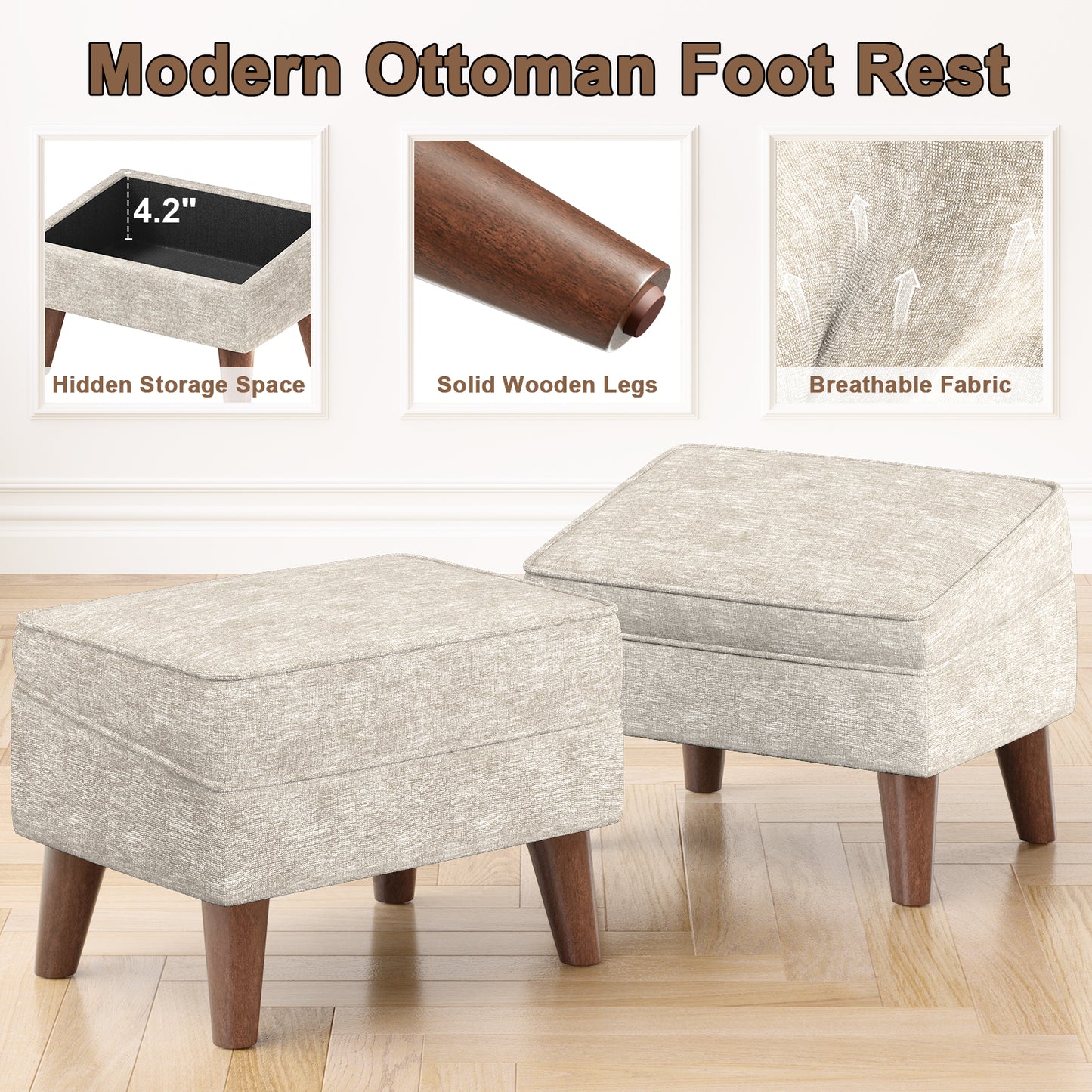 FAGAGA Upholstered Storage Ottoman, Removable Lid Linen Footrest for Bedroom,Office,Living Room, Bench with Hidden Space for Blankets,Books,Toys