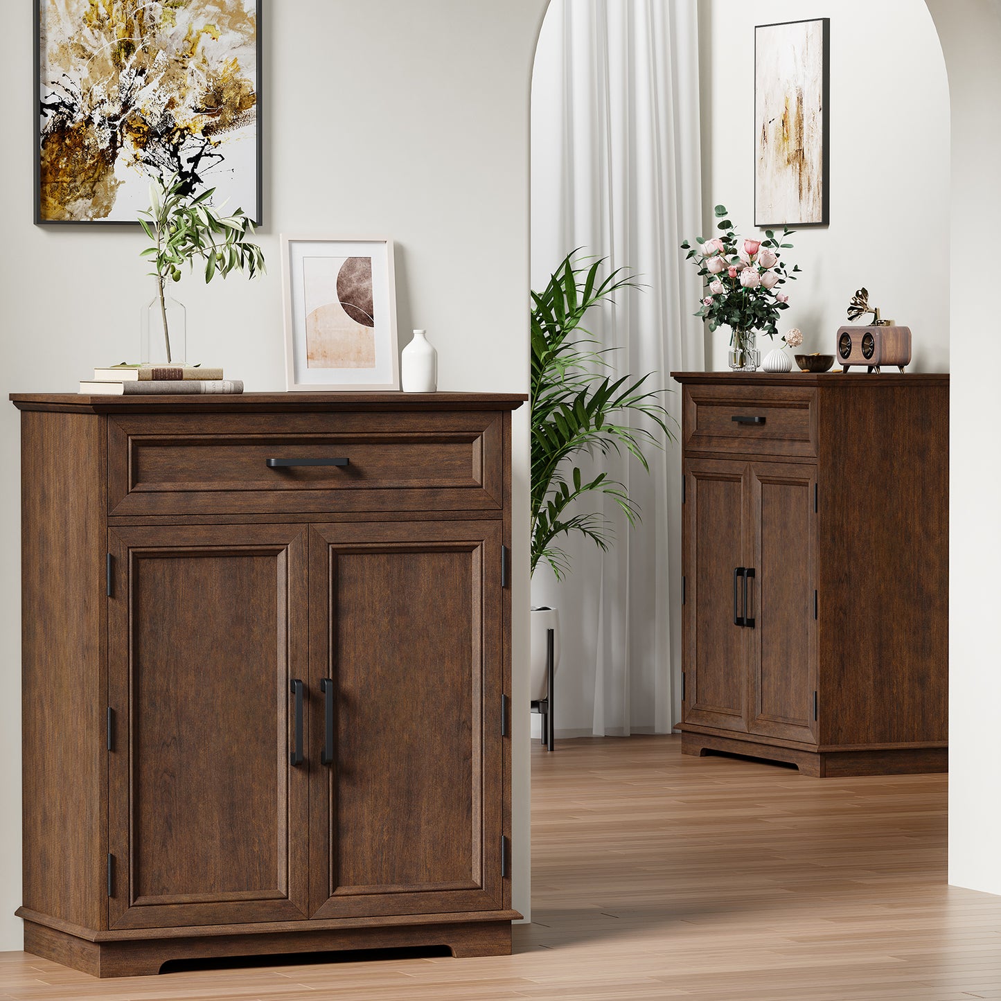 FAGAGA Modern Coffee Bar Cabinet, 30" Kitchen Buffet Cabinet with Storage, Farmhouse Wood Sideboard with Drawer for Kitchen, Dining Room, Reception Room