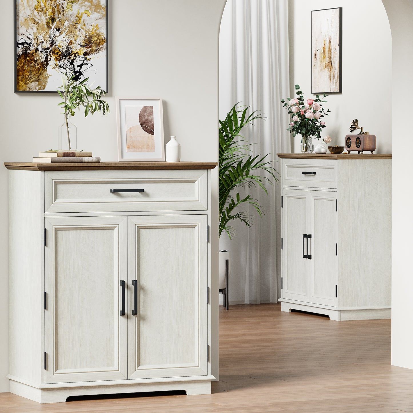 FAGAGA Modern Coffee Bar Cabinet, 30" Kitchen Buffet Cabinet with Storage, Farmhouse Wood Sideboard with Drawer for Kitchen, Dining Room, Reception Room