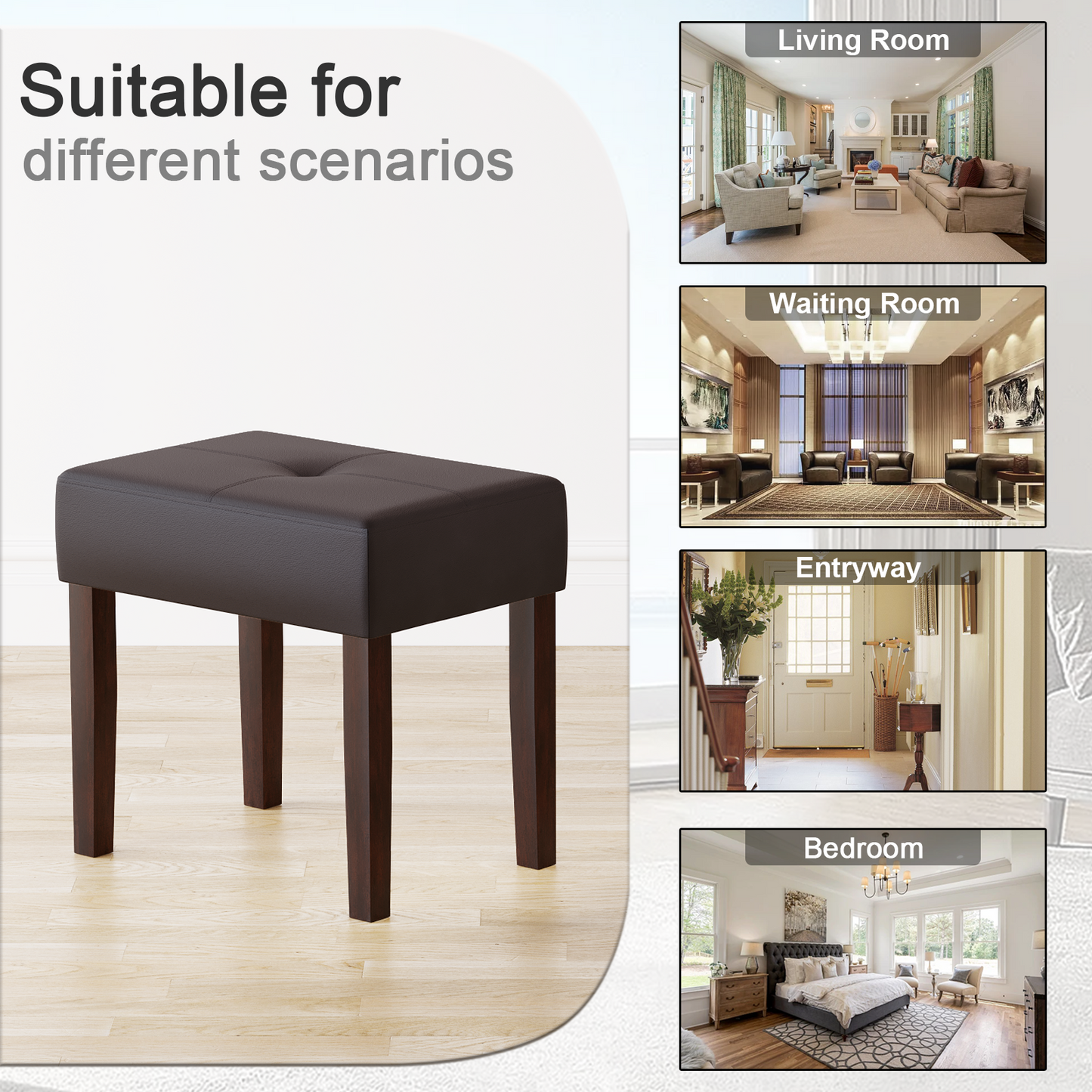 FAGAGA PU Leather Bench with Wood Legs Makeup Chair for Vanity, Modern Accent Ottoman Footstool for Makeup Room, Living Room, Bedroom, Entryway