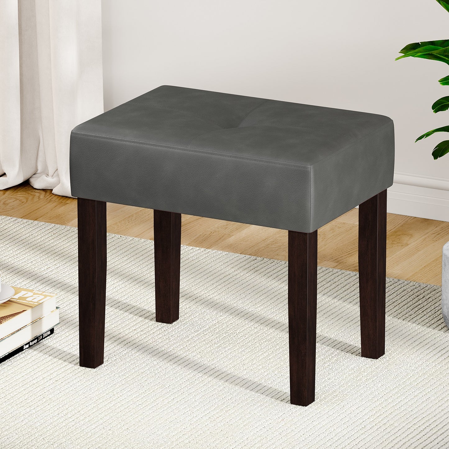 FAGAGA PU Leather Bench with Wood Legs Makeup Chair for Vanity, Modern Accent Ottoman Footstool for Makeup Room, Living Room, Bedroom, Entryway