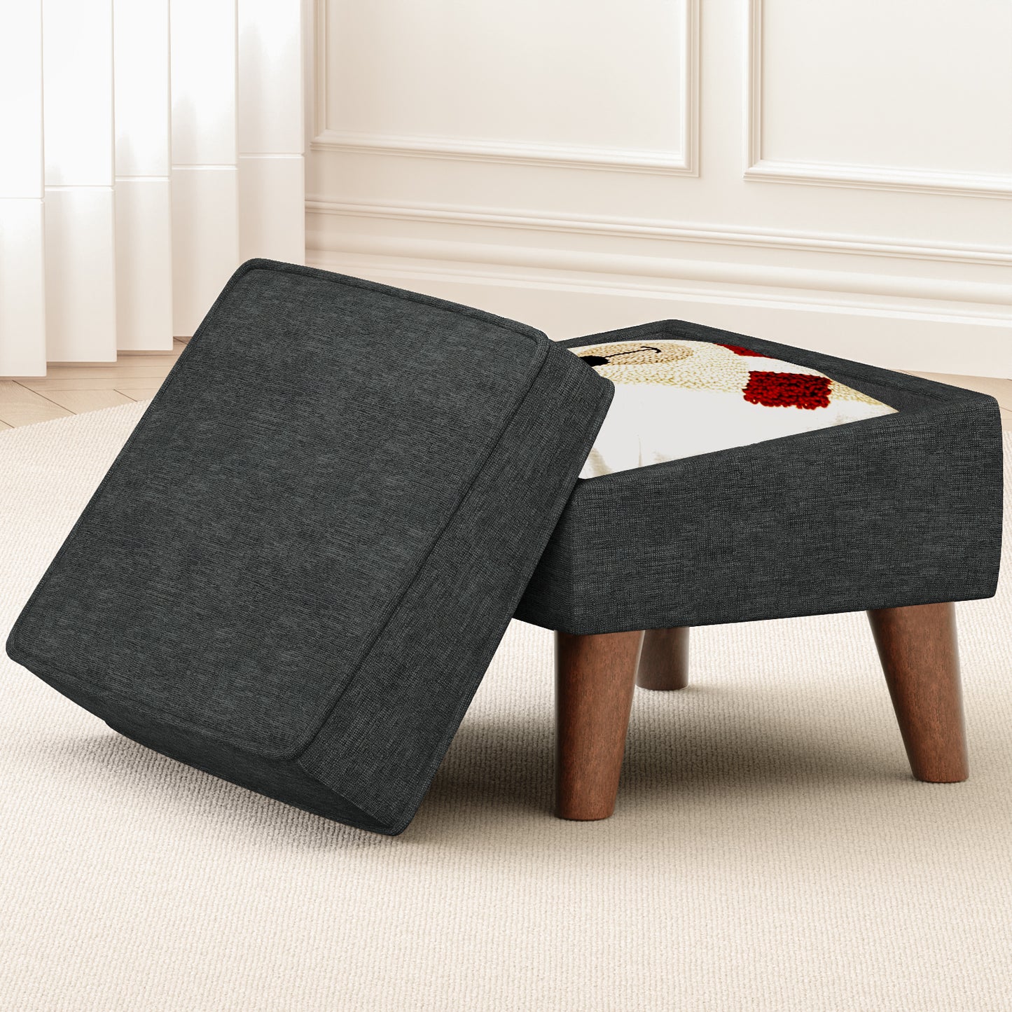 FAGAGA Upholstered Storage Ottoman, Removable Lid Linen Footrest for Bedroom,Office,Living Room, Bench with Hidden Space for Blankets,Books,Toys