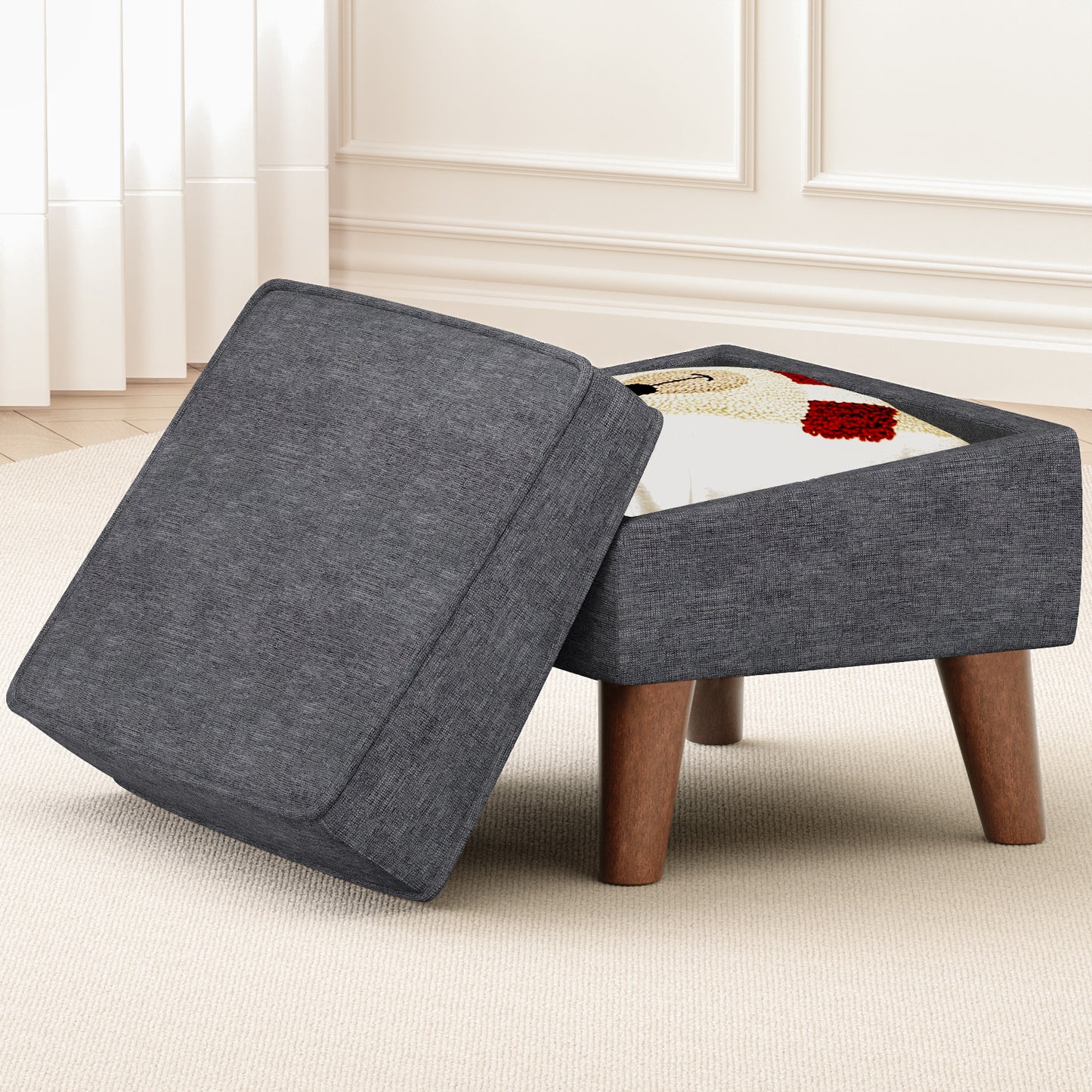 FAGAGA Upholstered Storage Ottoman, Removable Lid Linen Footrest for Bedroom,Office,Living Room, Bench with Hidden Space for Blankets,Books,Toys