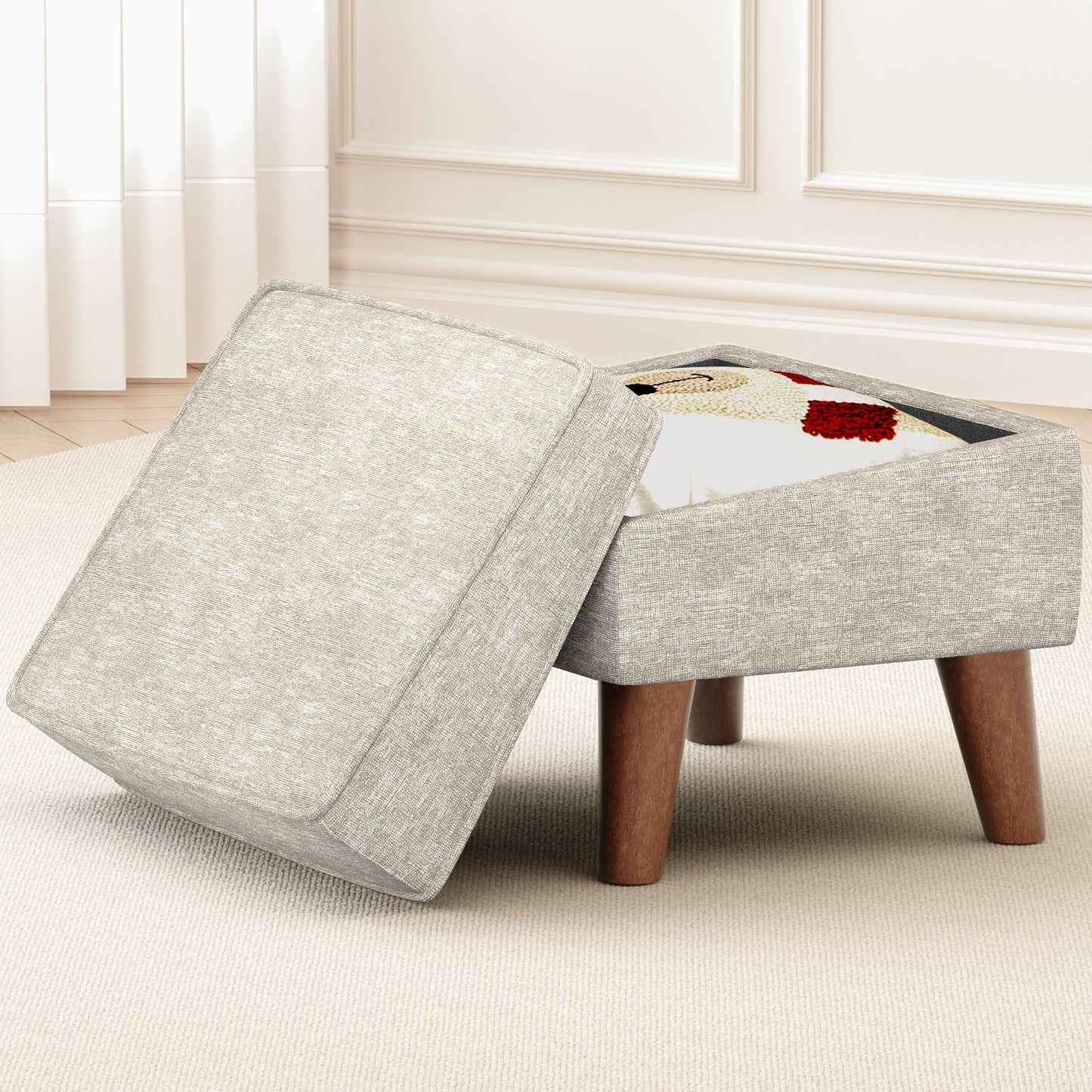 FAGAGA Upholstered Storage Ottoman, Removable Lid Linen Footrest for Bedroom,Office,Living Room, Bench with Hidden Space for Blankets,Books,Toys