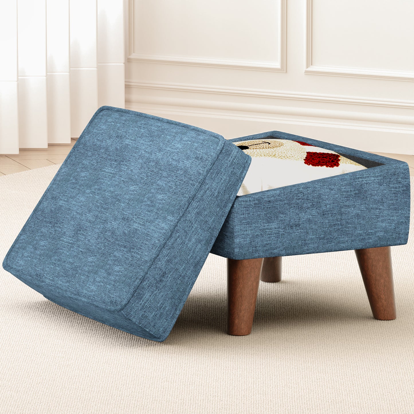 FAGAGA Upholstered Storage Ottoman, Removable Lid Linen Footrest for Bedroom,Office,Living Room, Bench with Hidden Space for Blankets,Books,Toys