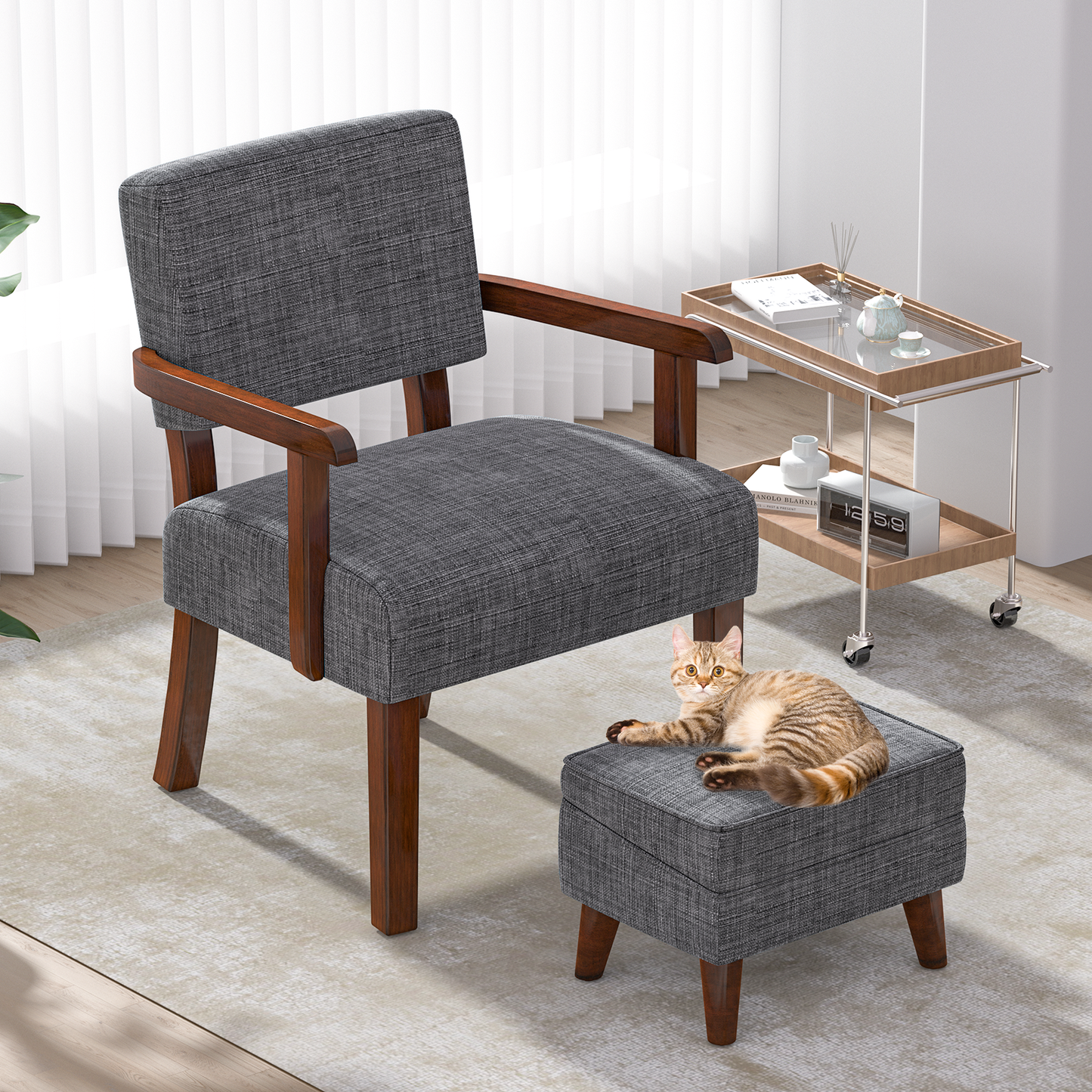 FAGAGA Accent Chairs with Storage Ottoman, Upholstered Oversized Chair with Adjustable Footrest Set, Sofa Armchair with Footstool for Living Room, Bedroom, Reading Room