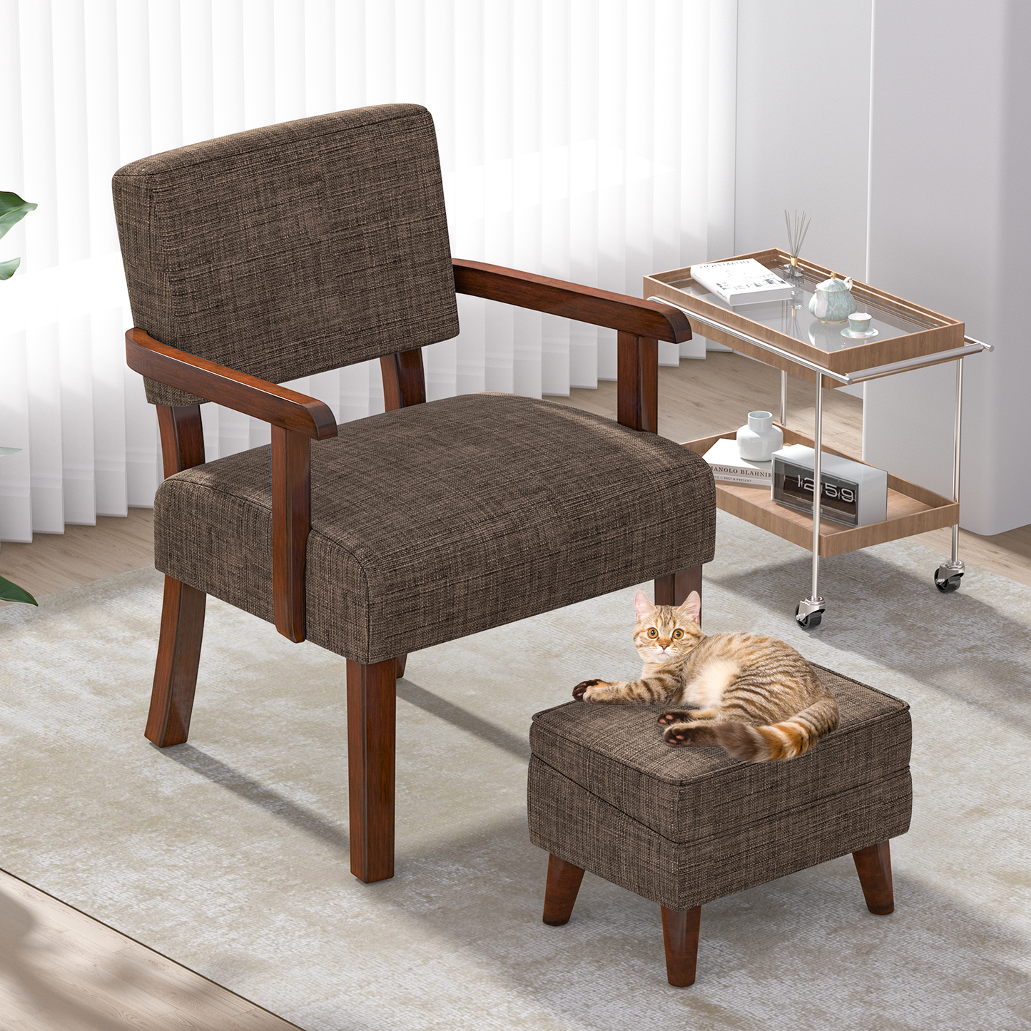 FAGAGA Accent Chairs with Storage Ottoman, Upholstered Oversized Chair with Adjustable Footrest Set, Sofa Armchair with Footstool for Living Room, Bedroom, Reading Room