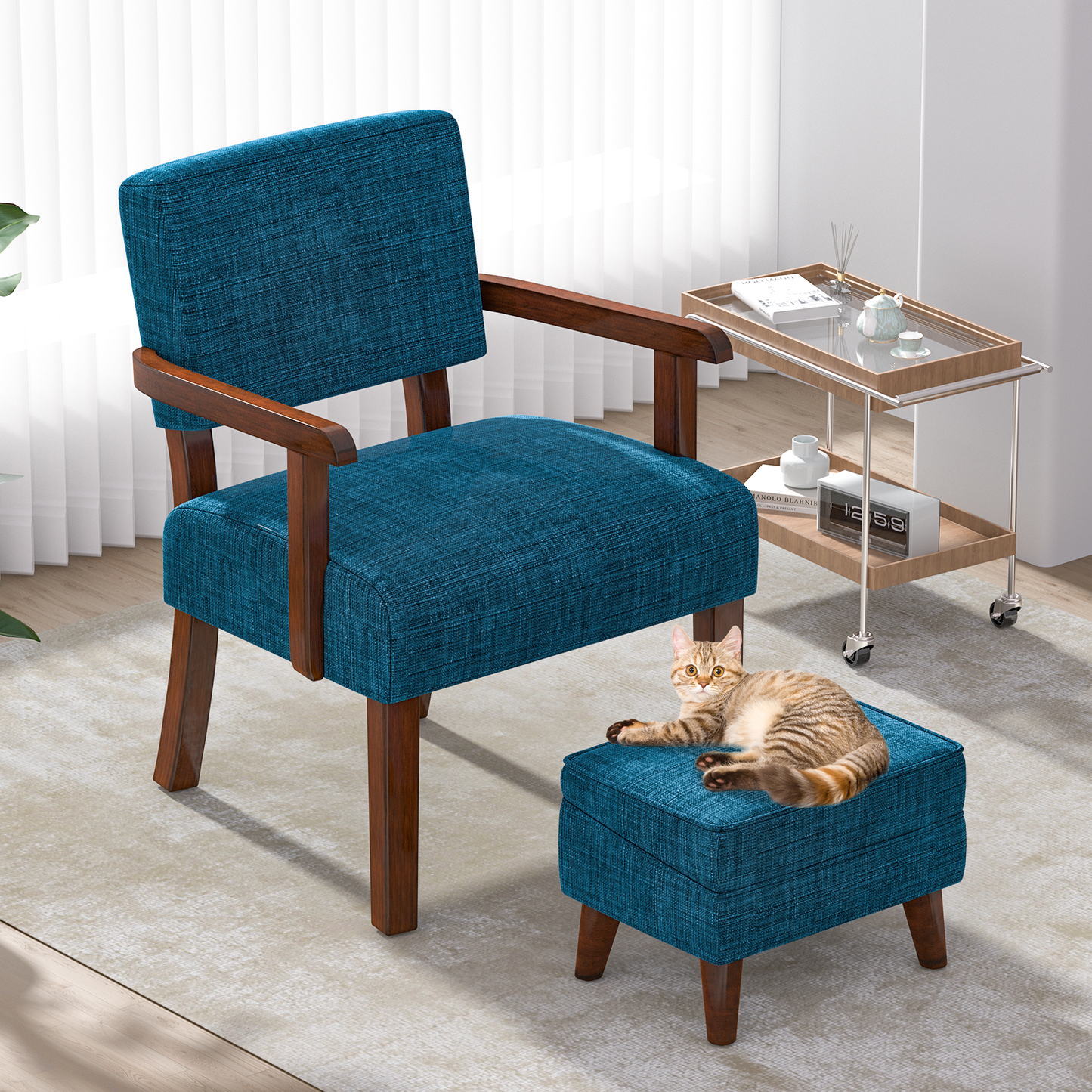 FAGAGA Accent Chairs with Storage Ottoman, Upholstered Oversized Chair with Adjustable Footrest Set, Sofa Armchair with Footstool for Living Room, Bedroom, Reading Room