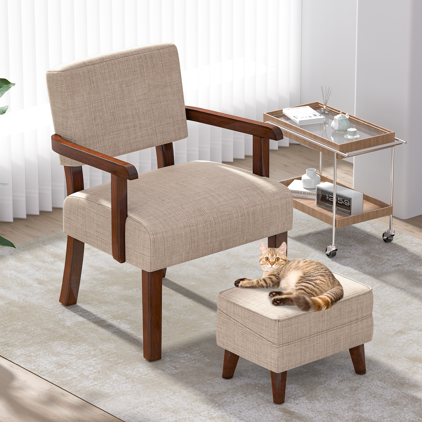 FAGAGA Accent Chairs with Storage Ottoman, Upholstered Oversized Chair with Adjustable Footrest Set, Sofa Armchair with Footstool for Living Room, Bedroom, Reading Room
