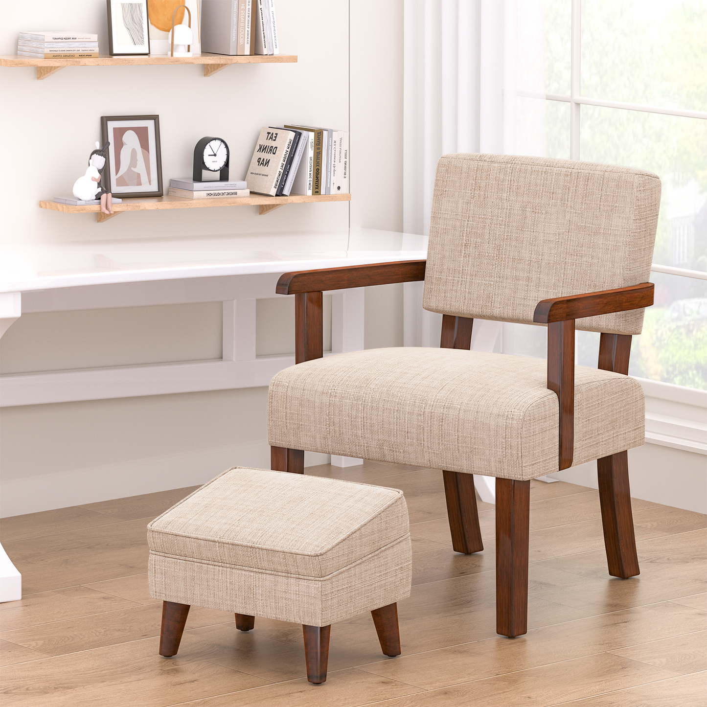 FAGAGA Accent Chairs with Storage Ottoman, Upholstered Oversized Chair with Adjustable Footrest Set, Sofa Armchair with Footstool for Living Room, Bedroom, Reading Room