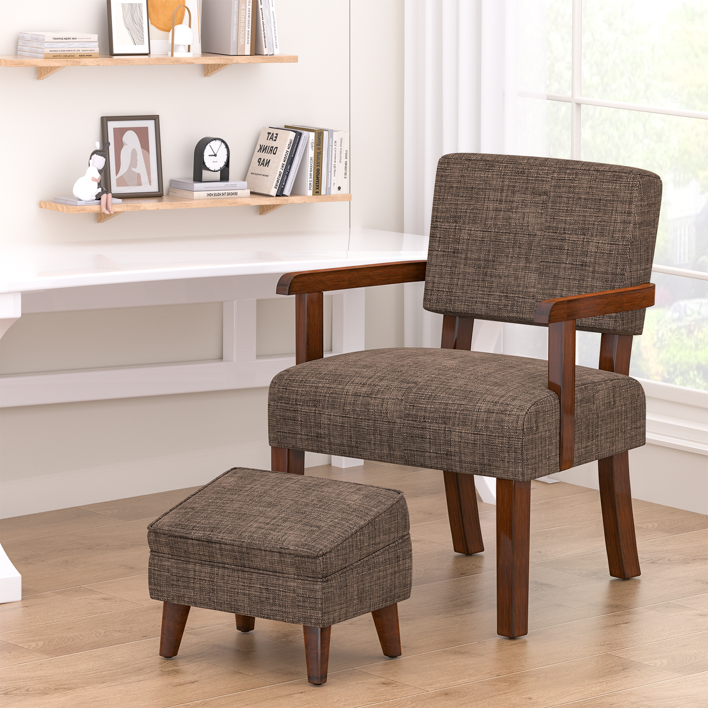 FAGAGA Accent Chairs with Storage Ottoman, Upholstered Oversized Chair with Adjustable Footrest Set, Sofa Armchair with Footstool for Living Room, Bedroom, Reading Room