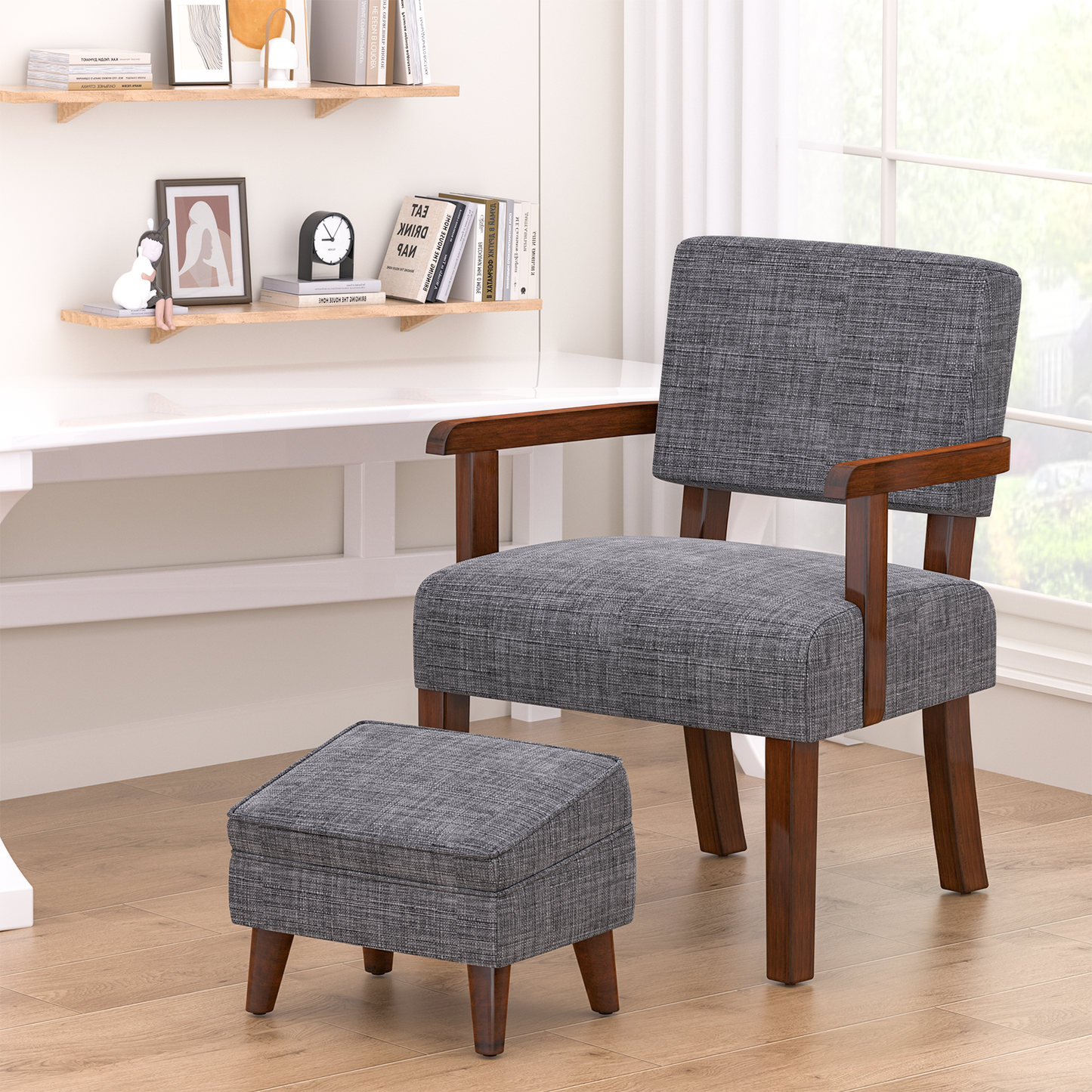 FAGAGA Accent Chairs with Storage Ottoman, Upholstered Oversized Chair with Adjustable Footrest Set, Sofa Armchair with Footstool for Living Room, Bedroom, Reading Room