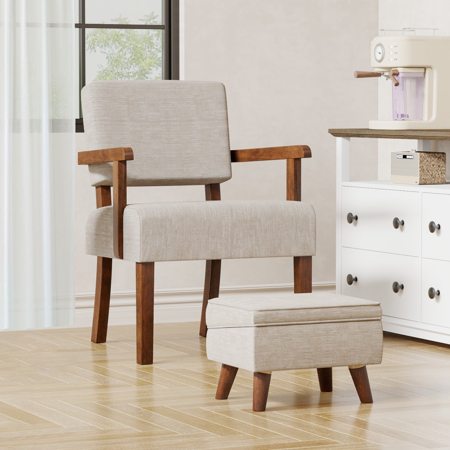 FAGAGA Accent Chairs with Storage Ottoman, Upholstered Oversized Chair with Adjustable Footrest Set, Sofa Armchair with Footstool for Living Room, Bedroom, Reading Room