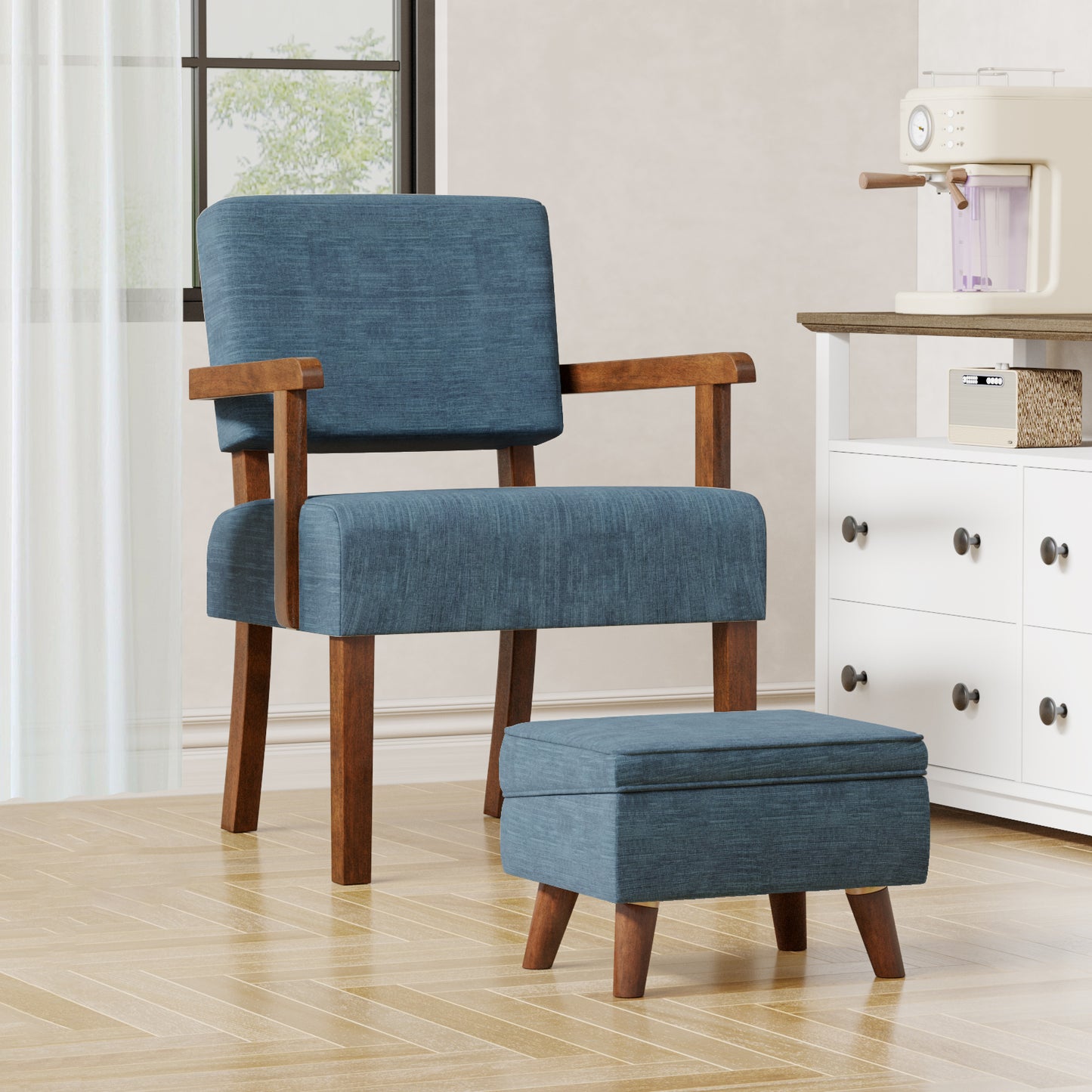 FAGAGA Accent Chairs with Storage Ottoman, Upholstered Oversized Chair with Adjustable Footrest Set, Sofa Armchair with Footstool for Living Room, Bedroom, Reading Room