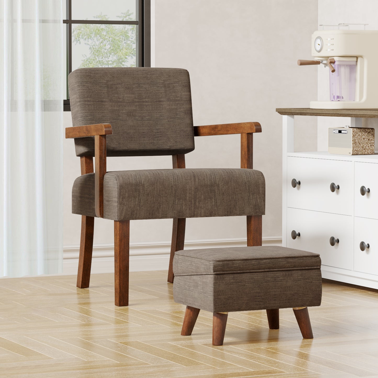 FAGAGA Accent Chairs with Storage Ottoman, Upholstered Oversized Chair with Adjustable Footrest Set, Sofa Armchair with Footstool for Living Room, Bedroom, Reading Room
