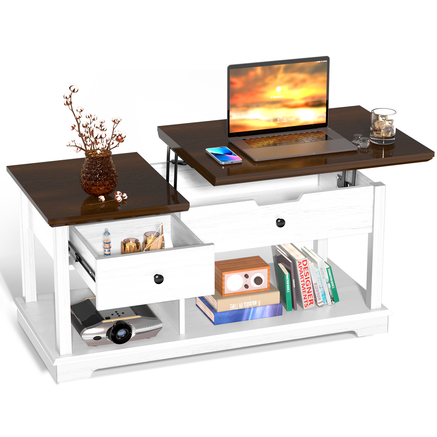FAGAGA Lift Top Coffee Table with Storage, Living Room Coffee Table, Retro Coffee Table with Hidden Compartment, Center Table for Office Use, Reception for Living Room
