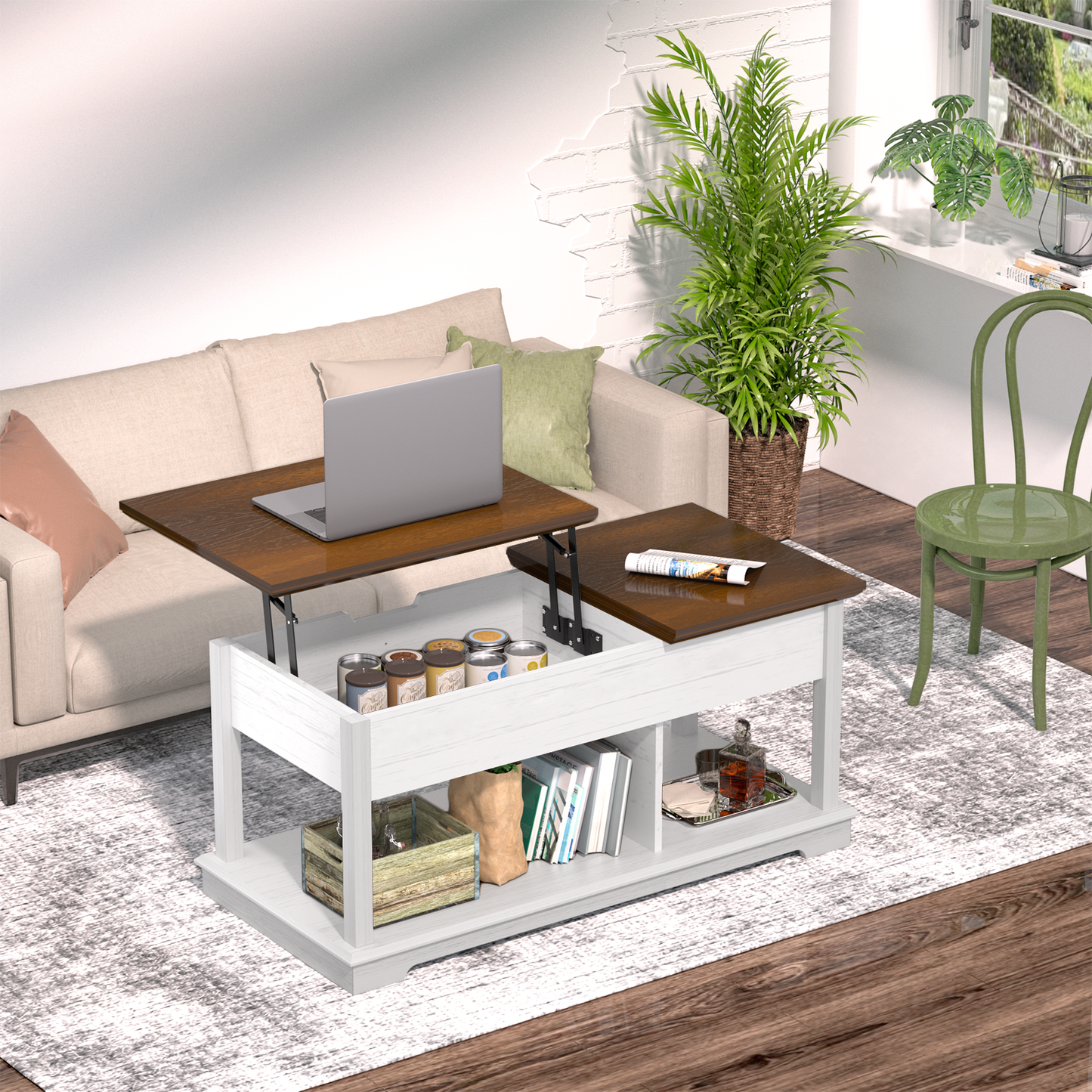 FAGAGA Lift Top Coffee Table with Storage, Living Room Coffee Table, Retro Coffee Table with Hidden Compartment, Center Table for Office Use, Reception for Living Room