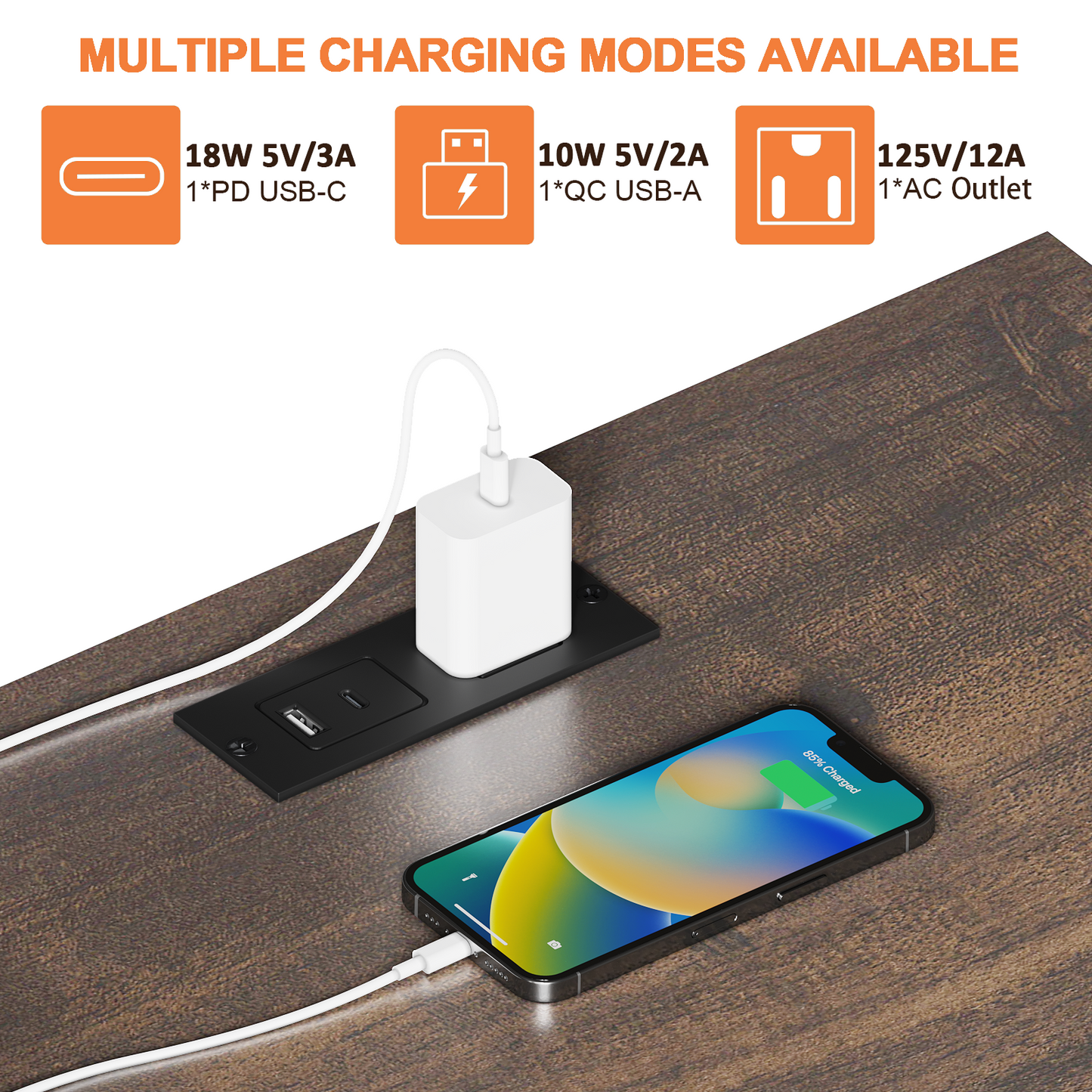 FAGAGA 19.7'' Fireplace End Table with Charging Station, Rotating Square Storage Side Table,Nightstand with Electric Fireplace Heater for Bedroom Living Room