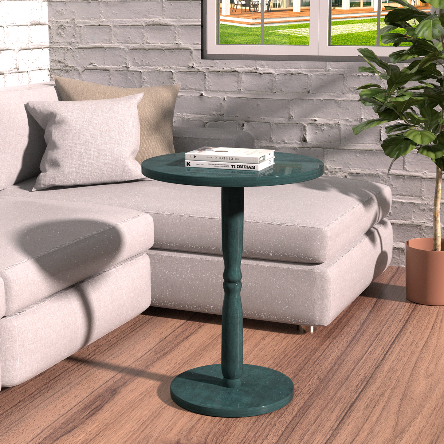 FAGAGA Round Pedestal Table, Wood Accent Table, 15.75" x 15.75" x 19.7", Small Round Coffee Table Table for Living Room/Bedroom/Office