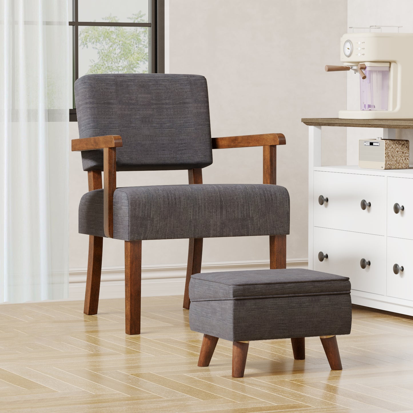 FAGAGA Accent Chairs with Storage Ottoman, Upholstered Oversized Chair with Adjustable Footrest Set, Sofa Armchair with Footstool for Living Room, Bedroom, Reading Room