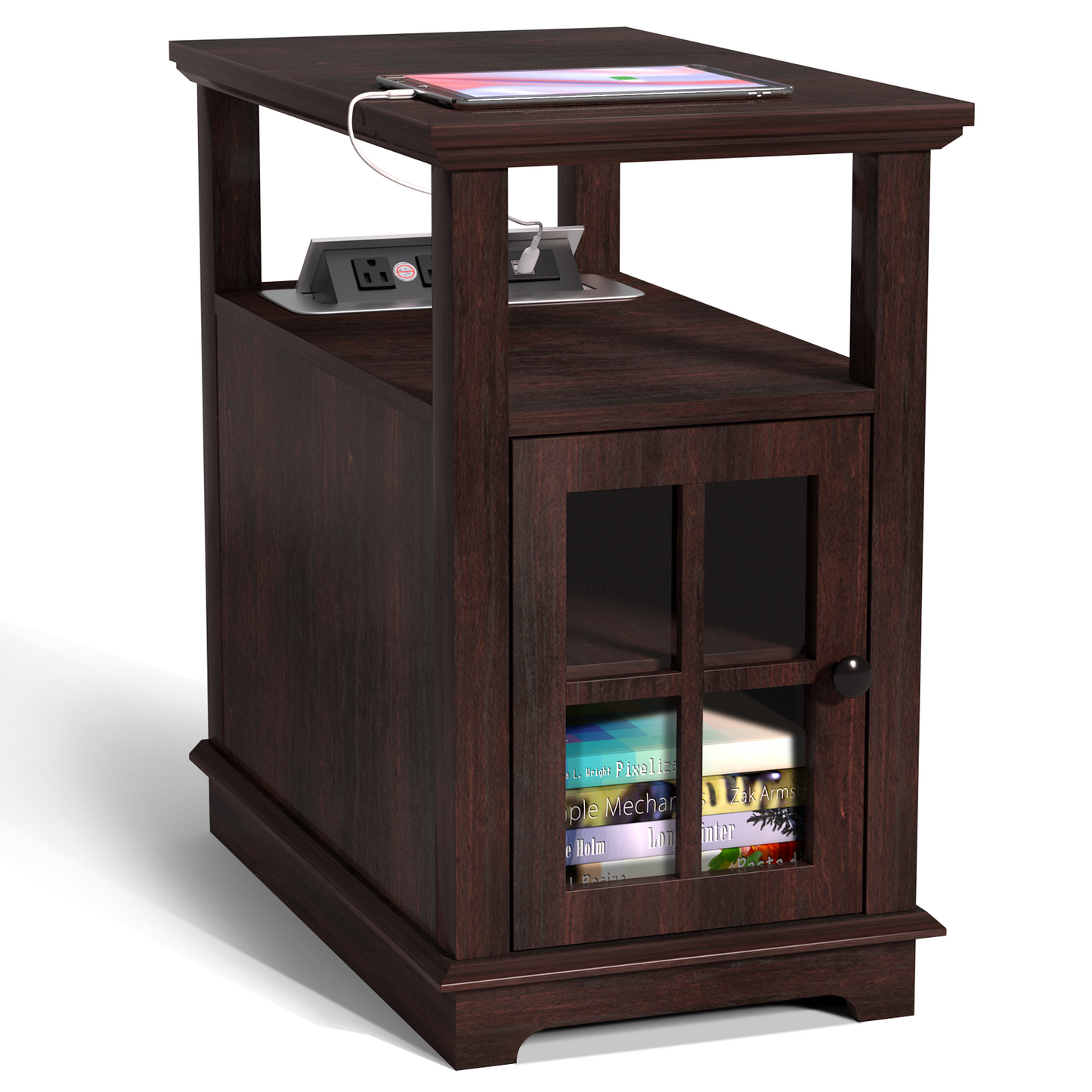 FAGAGA End Table with Charging Station, Side Table with Storage for Living Room and Bed Room, Power outlets & USB Ports, Adjustable Shelf