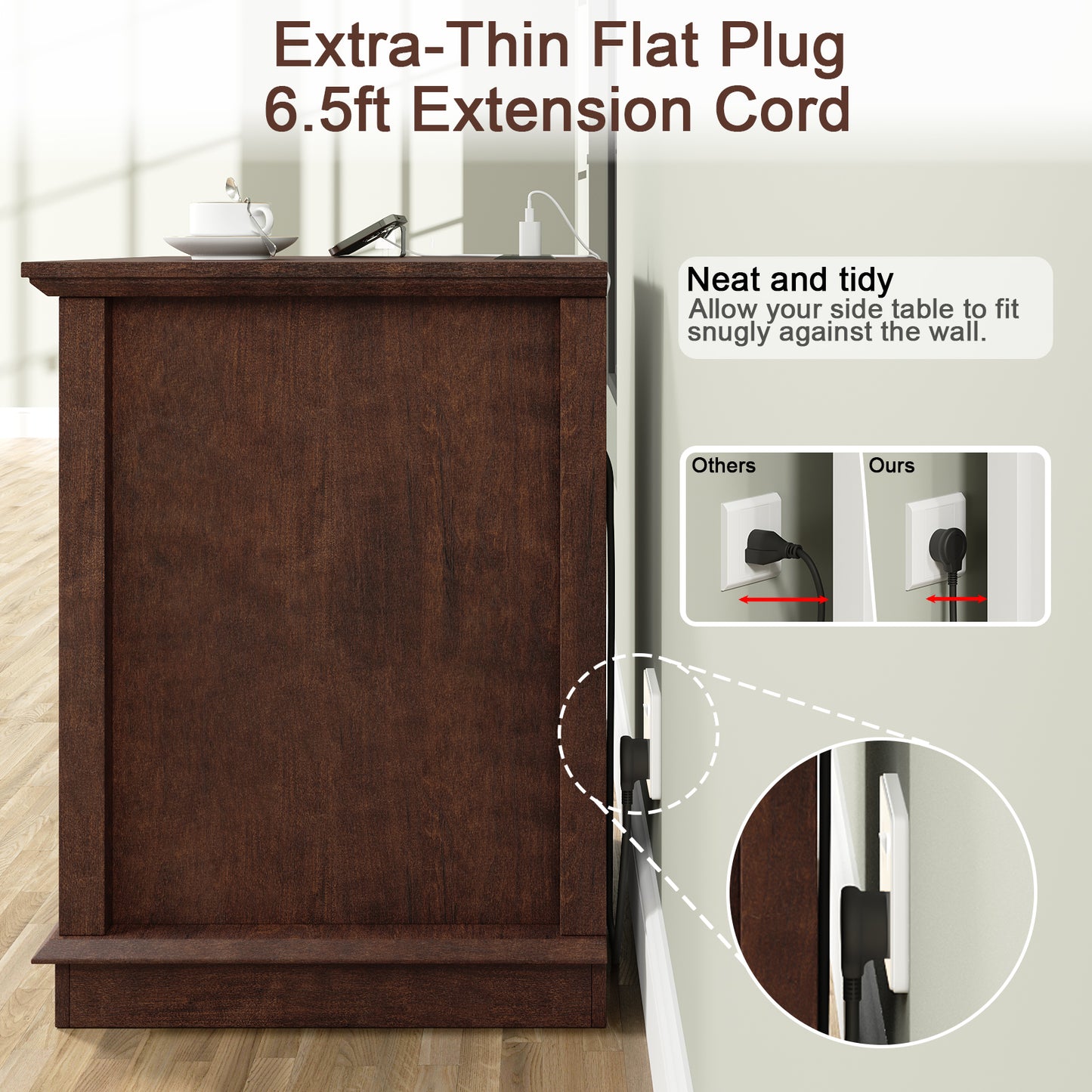 FAGAGA End Table with Fast USB C Charging Station, 24" Tall Sofa Side Table with Magnetic Door and Adjustable Storage Shelf, Wooden Square Storage Cabinet for Living Room, Bedroom, Office