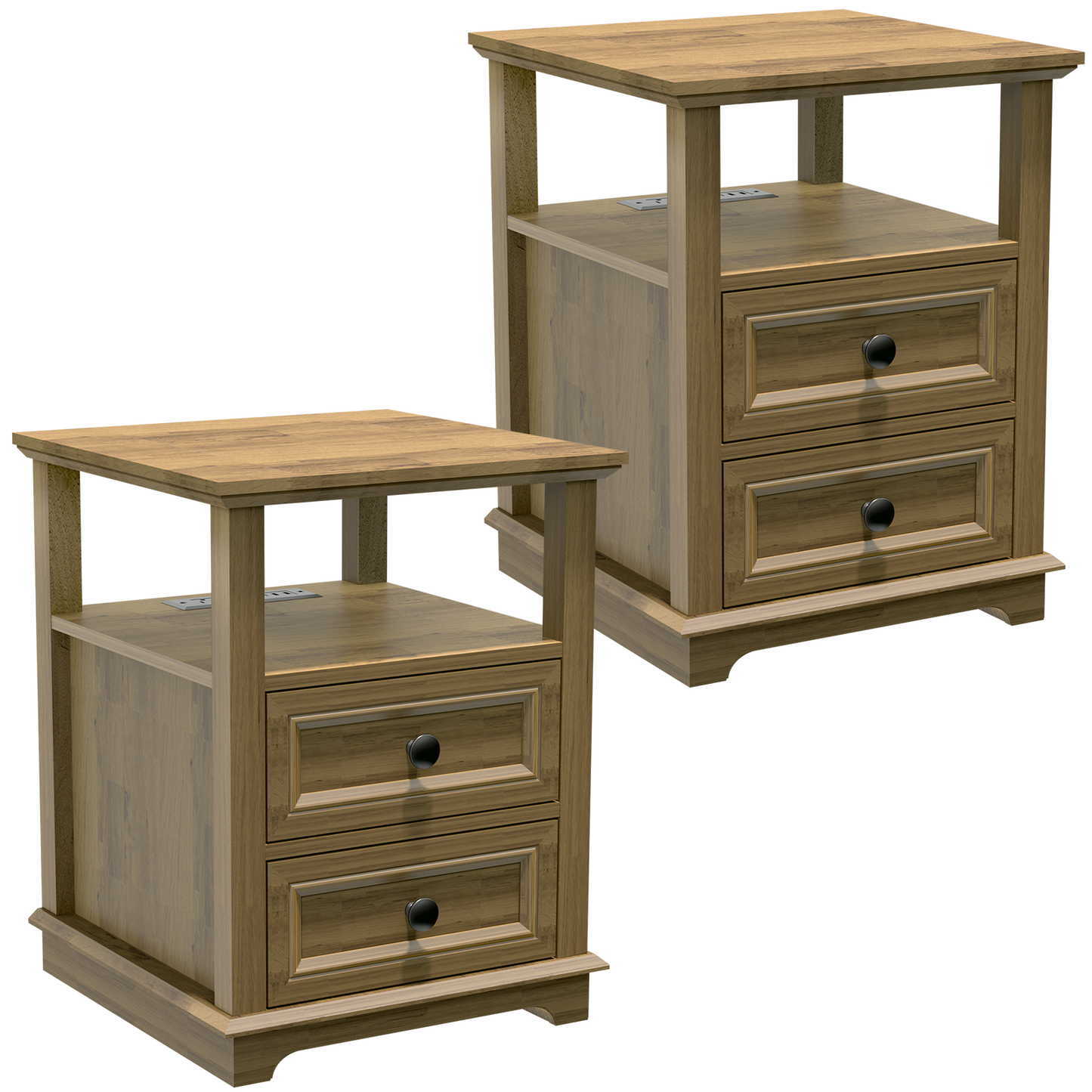FAGAGA End Table with Fast USB C Charging Station, 24" Tall Sofa Side Table with 2 Drawers, Large Storage Rustic Wood Square Nightstand for Living Room, Bedroom, Office
