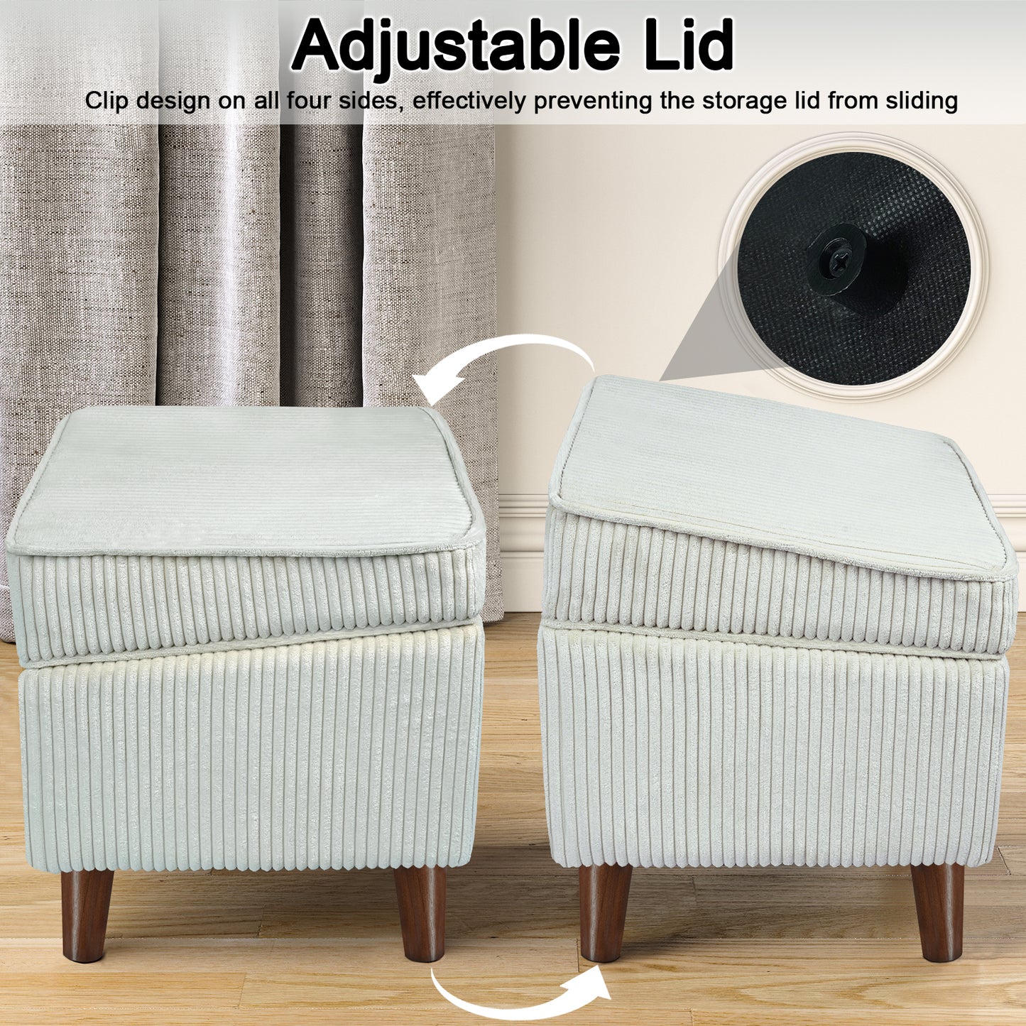 FAGAGA Large Storage Ottoman, Adjustable Foot Stool for Living Room, Step Stool Ottoman with Storage, Upholstered Corduroy Foot Rest for Bedroom, Dorm